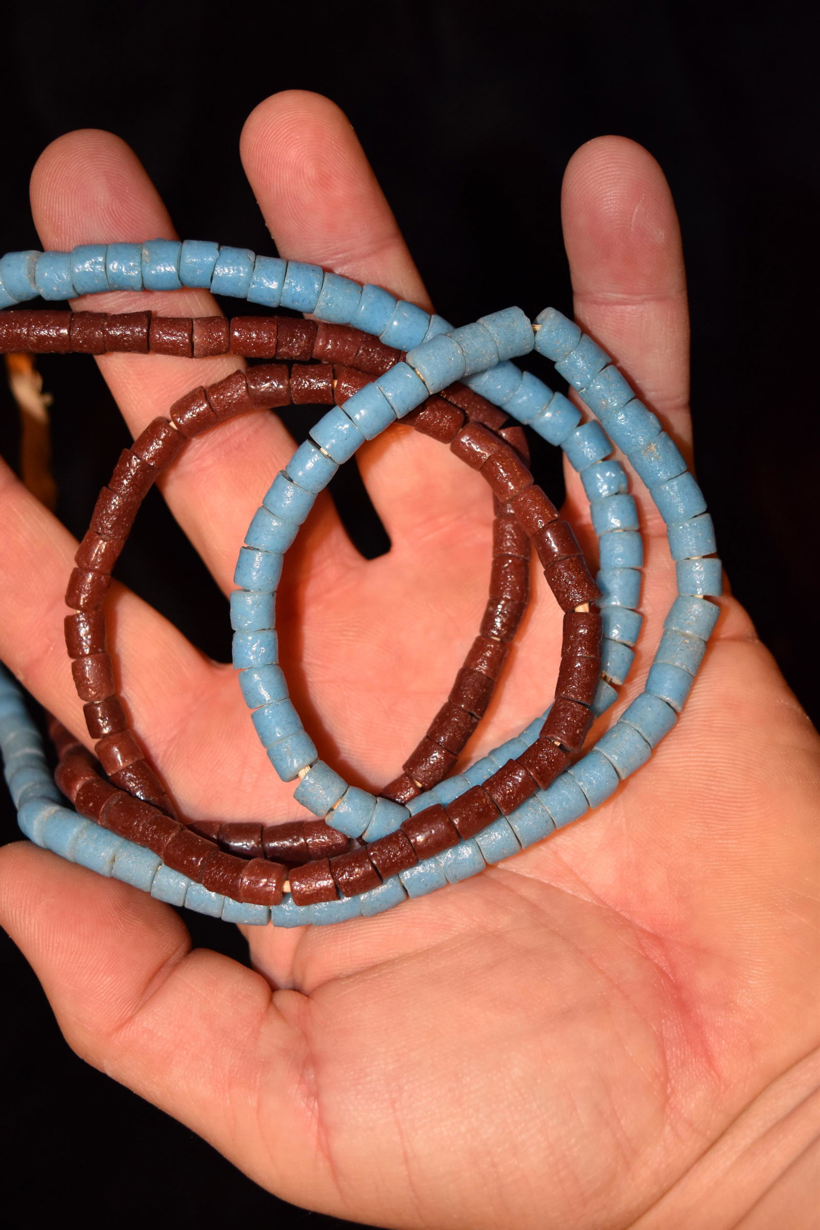 2 Strands of Neolithic sand cast trade beads, Africa, (1 of 2)