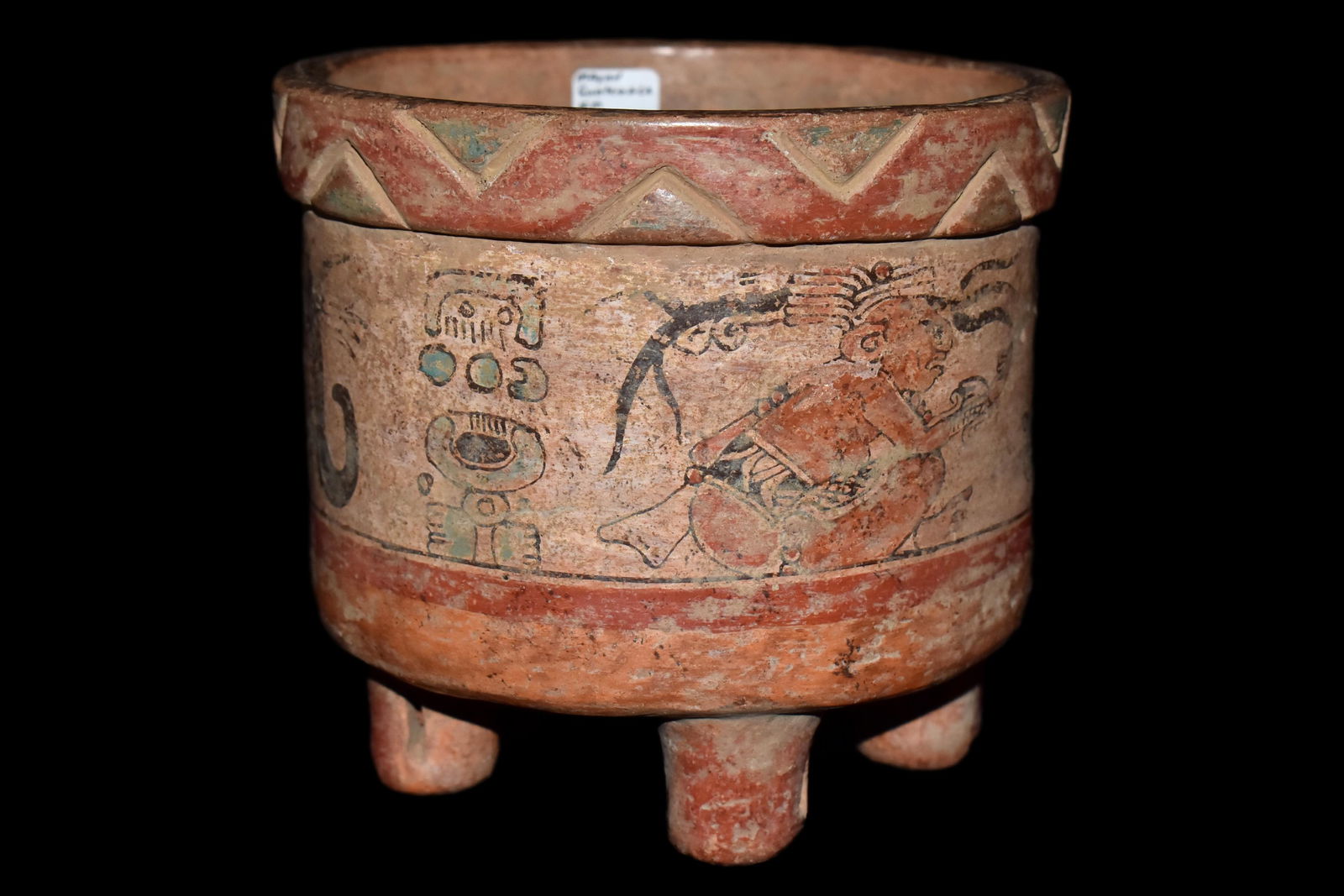 5 5/8" Solid Pre-Columbian Painted 4 Leg Rattle Bowl (1 of 6)