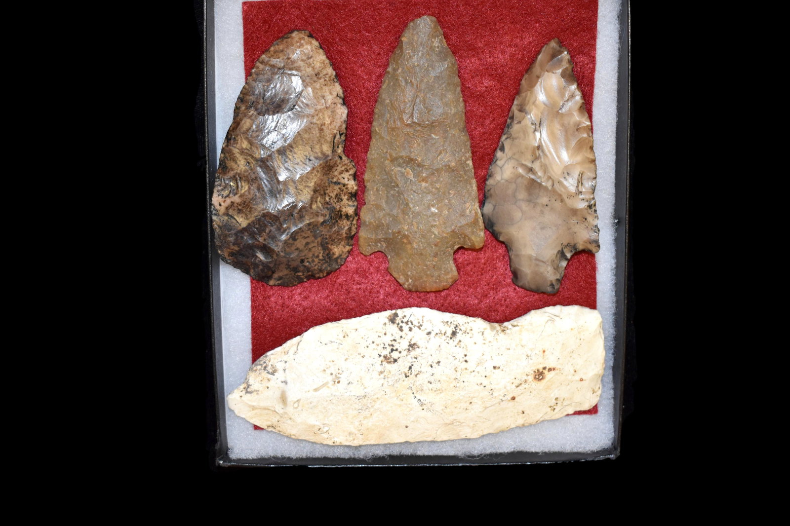 Riker Frame with 4 Arkansas Points. Largest is 4 7/8" (1 of 3)