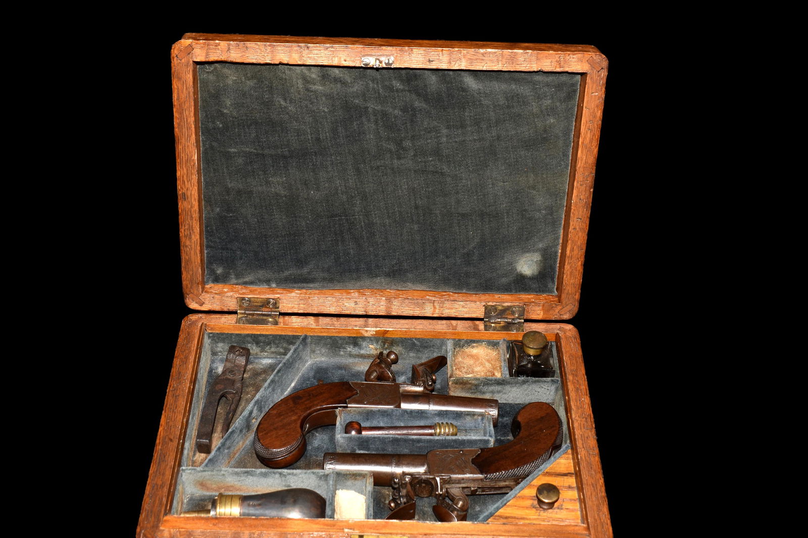 Matched Pair of 1840-1860 Double Barrel Dueling Pistols (1 of 8)