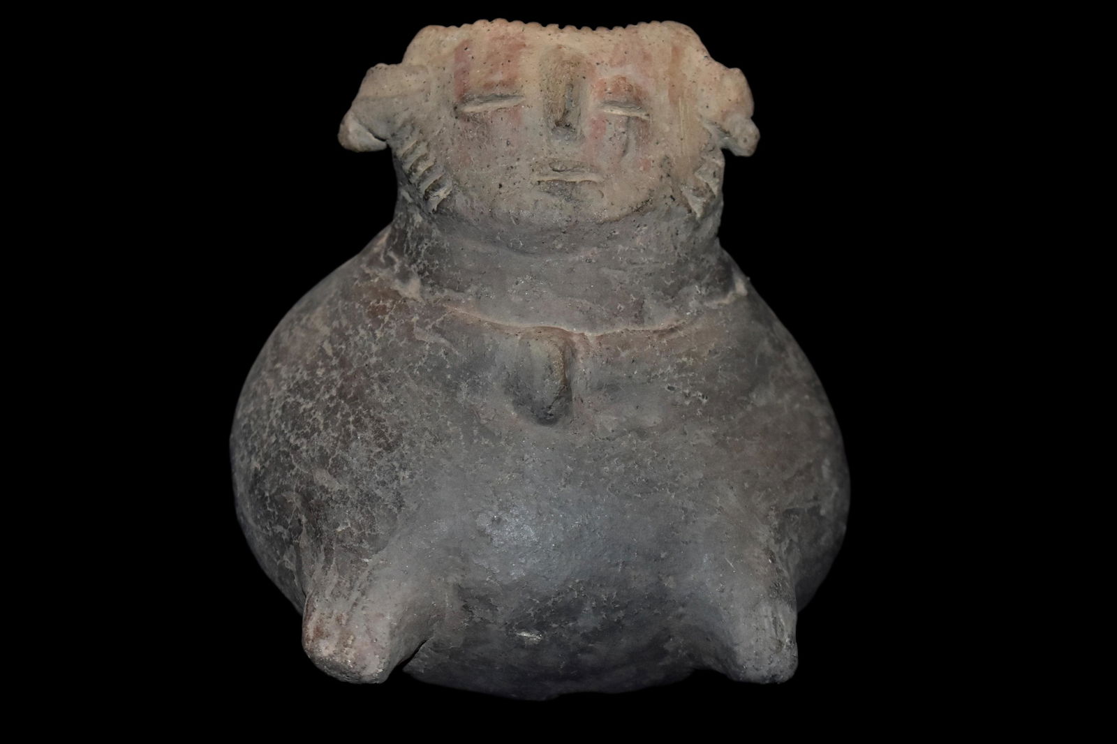 5" x 4 1/4" Seated Human Effigy Pot-Peru (1 of 6)