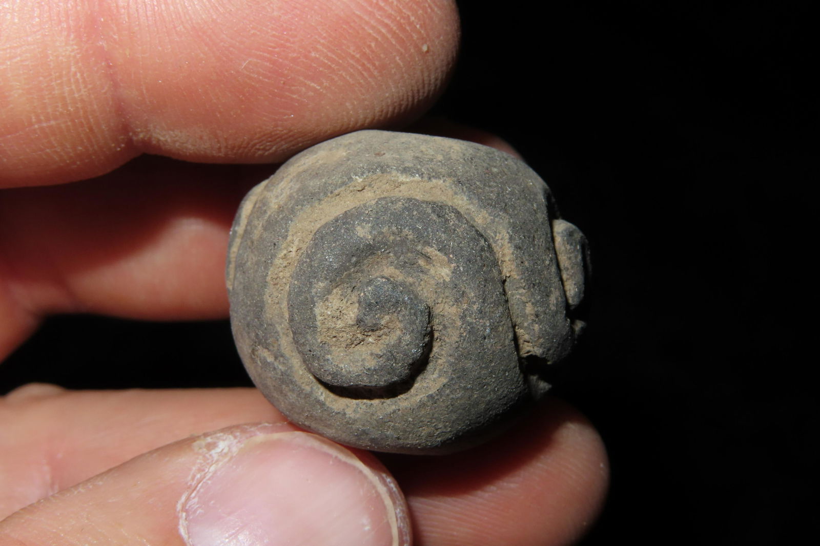 Pre-Colombian Alternating Spirals Pottery Bead (1 of 6)