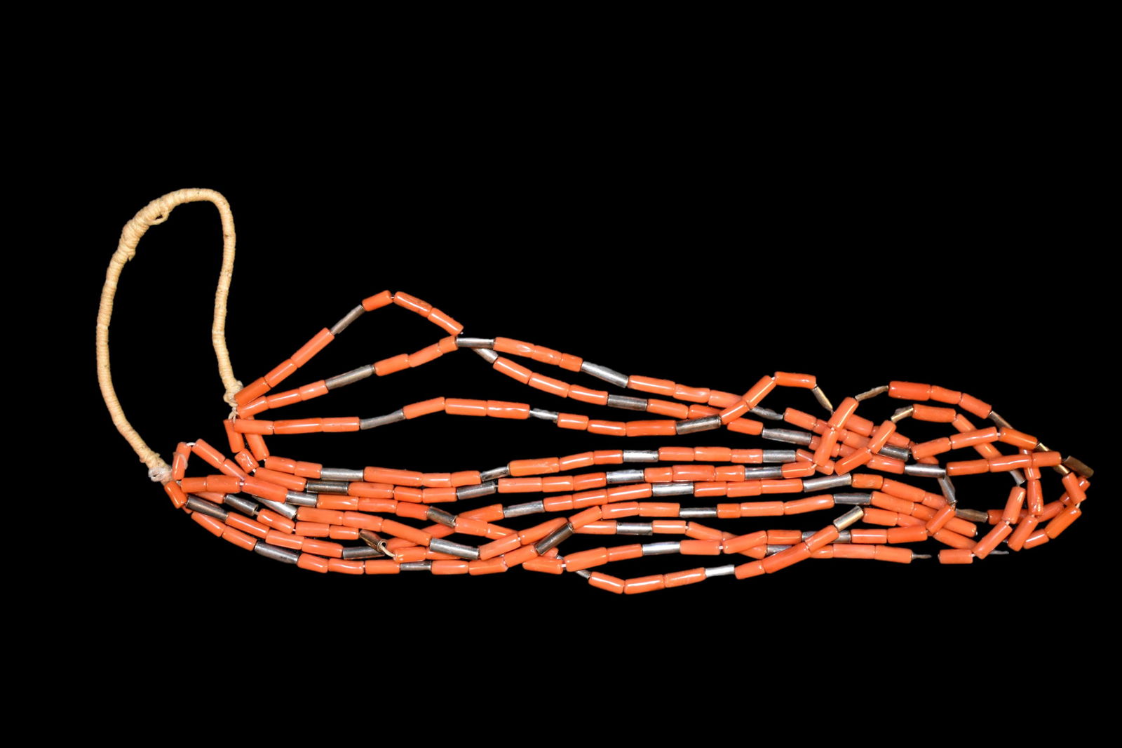 26" Coral and Silver 5 strand Trade Bead Necklace (1 of 4)