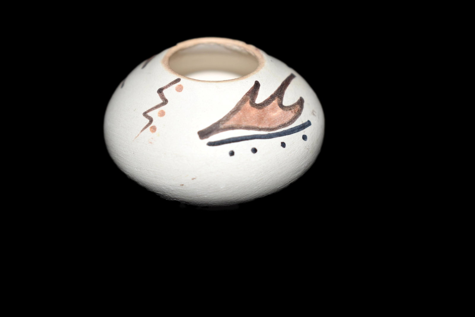 1â€ white pot with brown trim signed â€œJ.L.J.: 1” white pot with brown trim signed â€œJ.L.J.