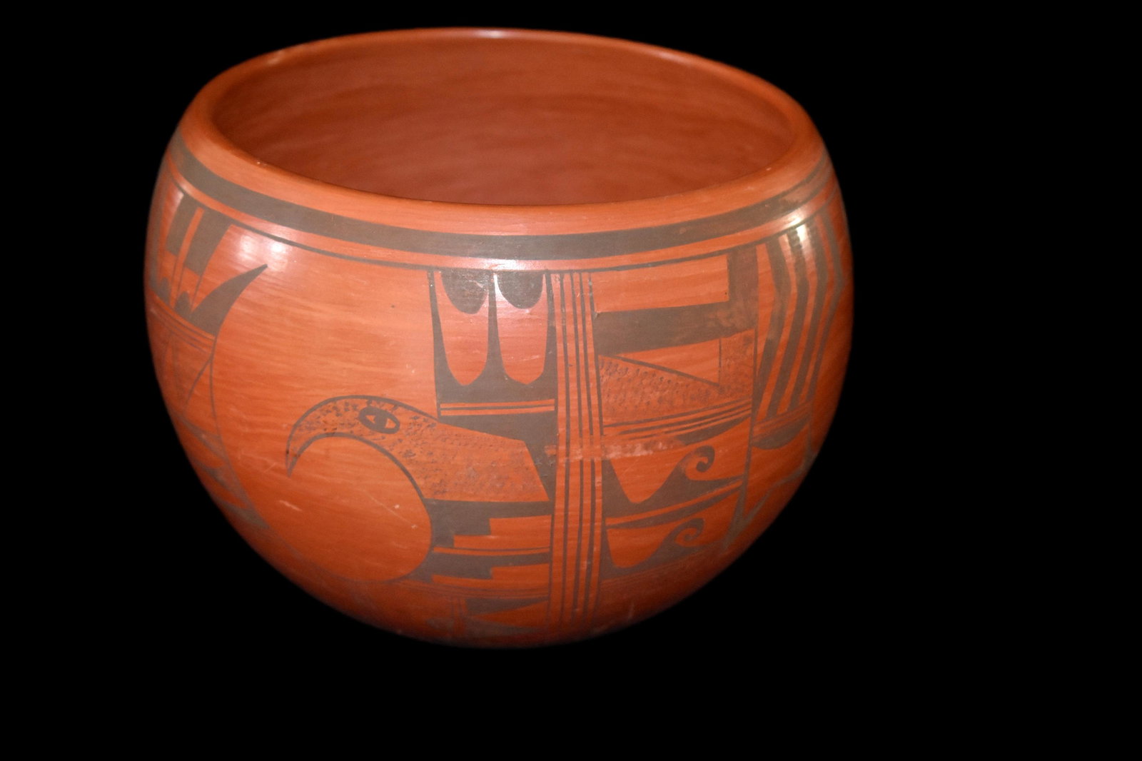 large, red Maricopa pot by Stella Huma, with eagle (1 of 4)