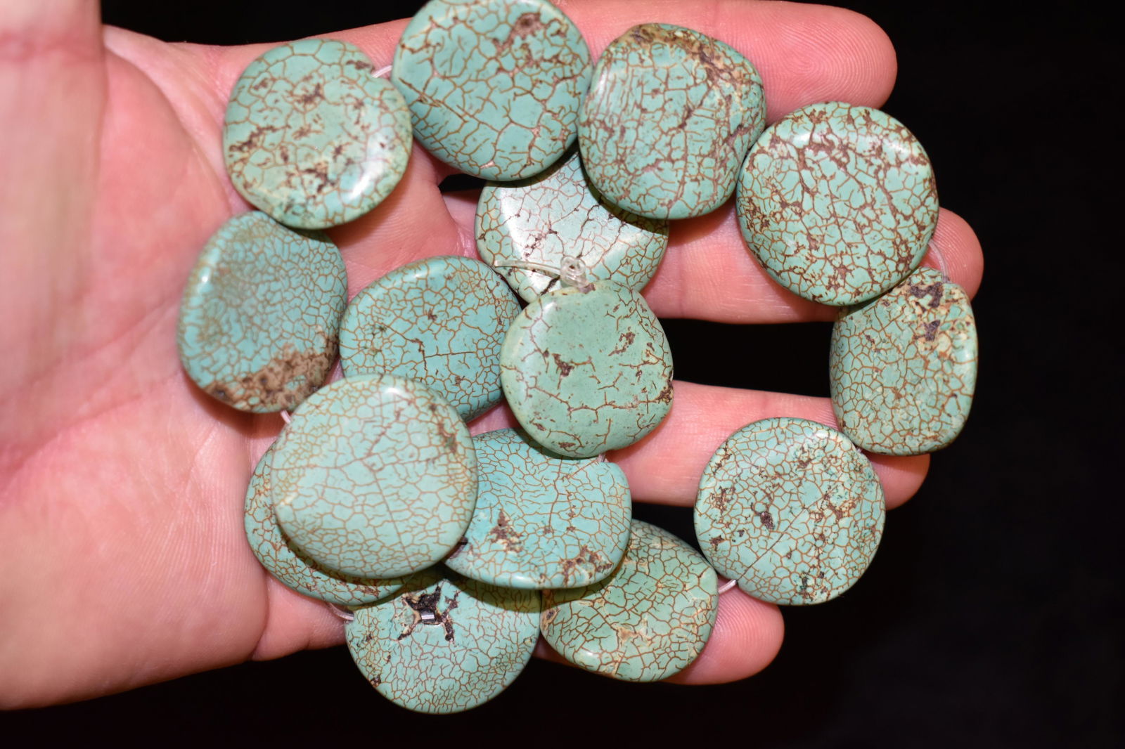 Turquois Bead Strand, Bigger Flat Style (1 of 4)