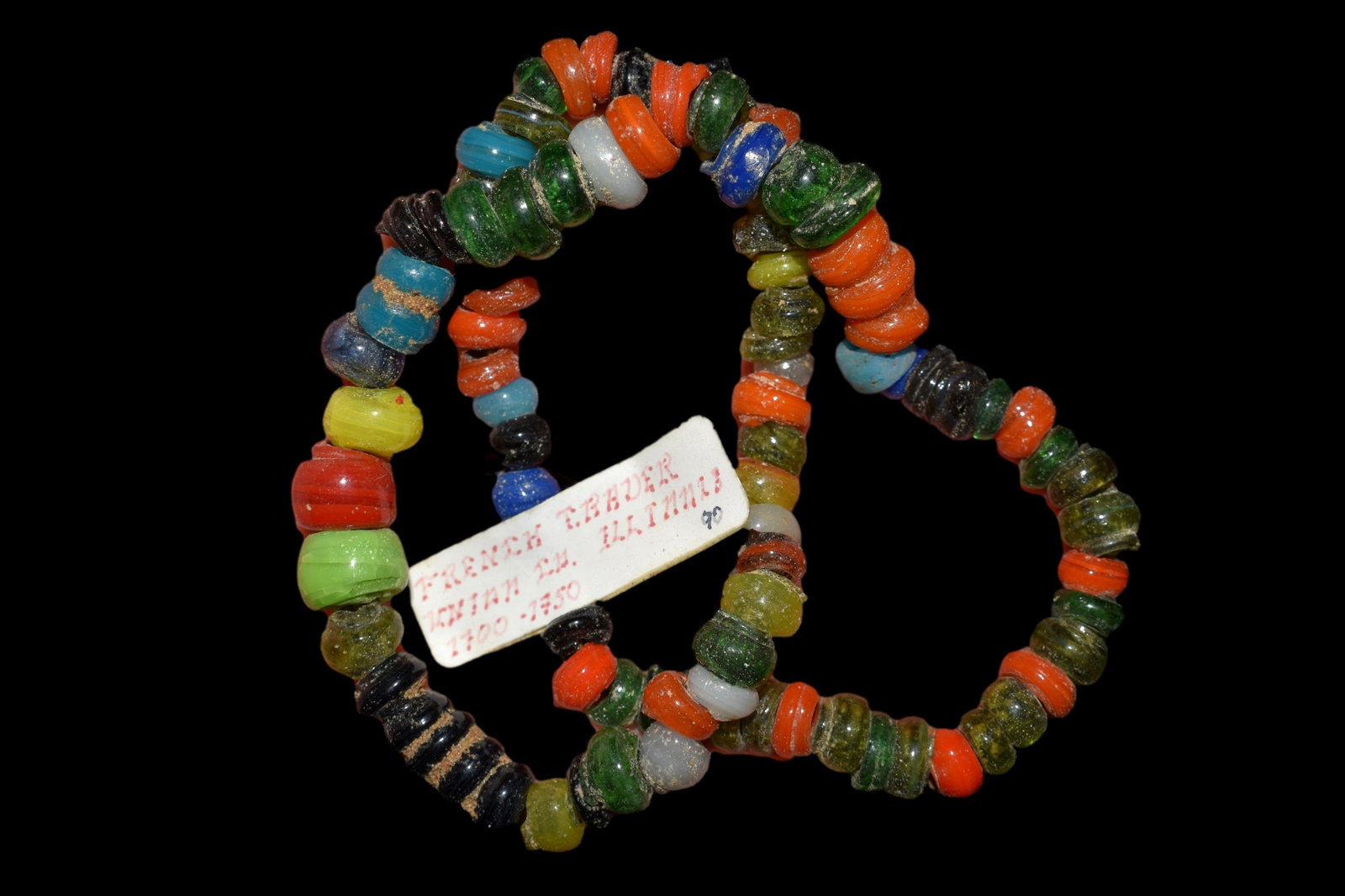 Historic French Trade Beads, from 1700 - 1760, found in: Historic French Trade Beads, from 1700 - 1760, found in Union County, Illinois, Ex. Greg Perdun Collection, Grafton, Illinois