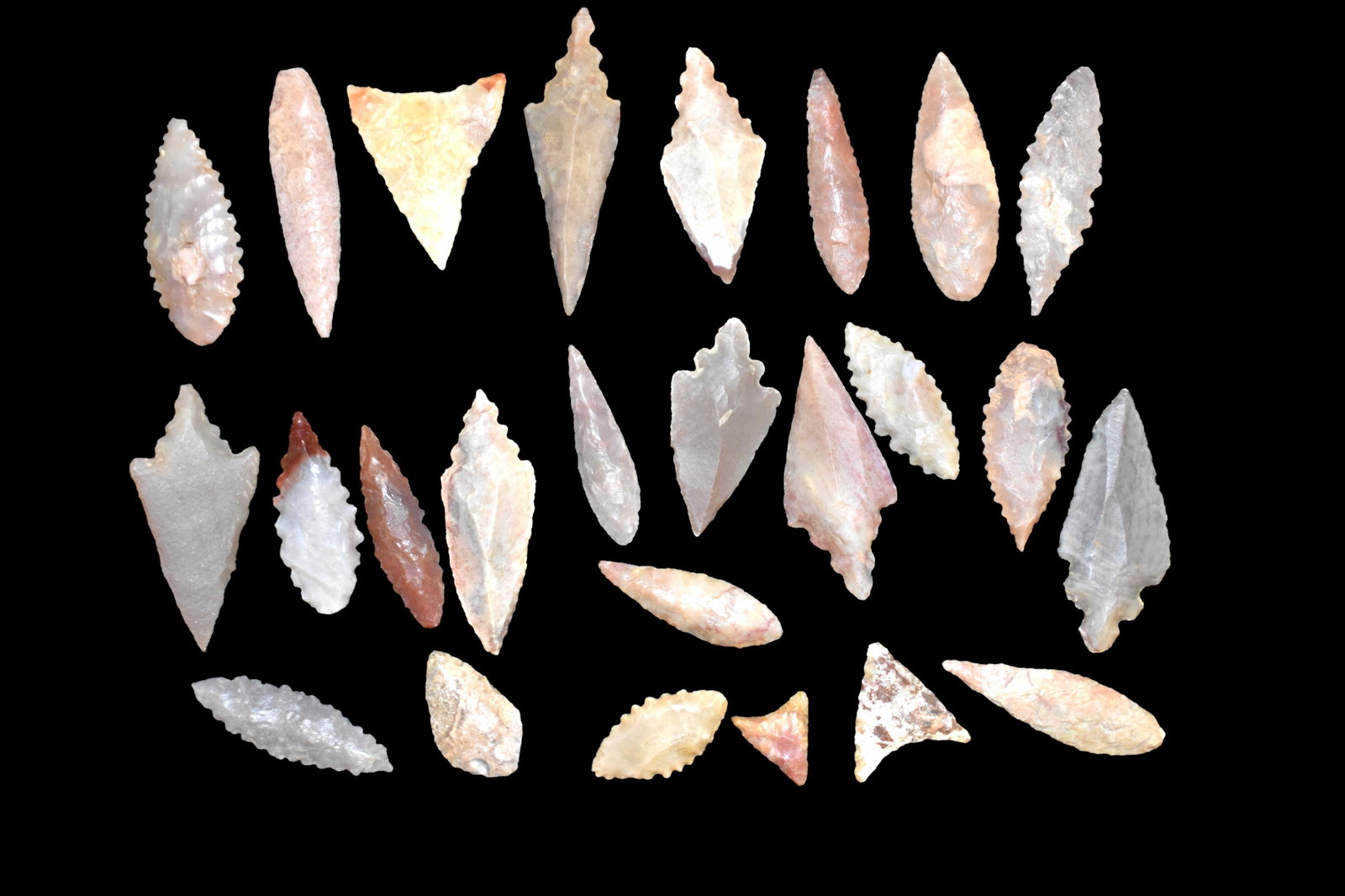 Grouping of Neolithic Arrowheads, Ex. Greg Perdun: Grouping of Neolithic Arrowheads, Ex. Greg Perdun Collection, Grafton, Illinois