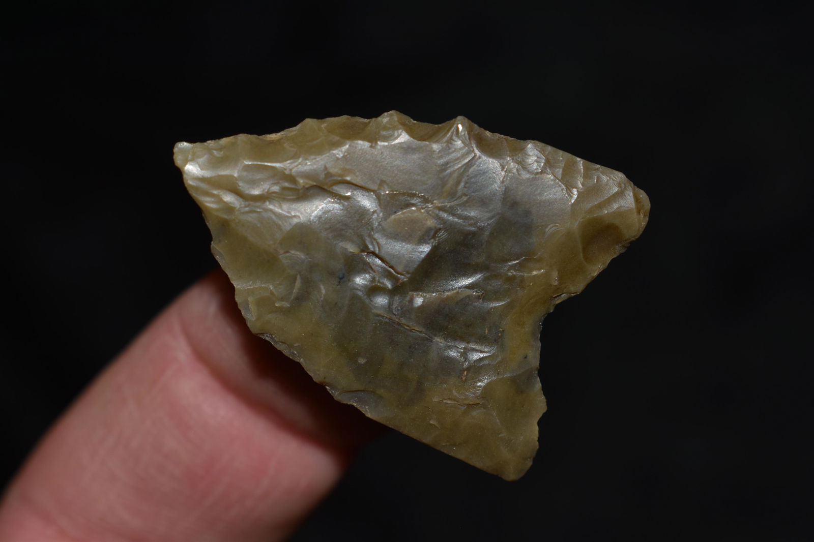 1 5/16" Paleo Goshen a rare piece with a impact fracture from use found by Ben Bauer in Polk Co, (1 of 4)
