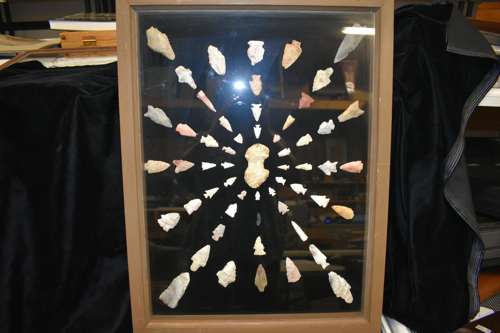 Frame of 57 Arrowheads found in Miller Co, Missouri. (1 of 7)