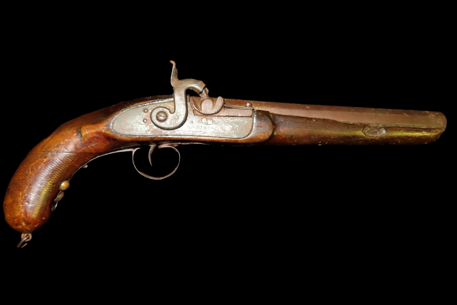ORIGINAL HAND ENGRAVED 1800'S CAP AND BALL GUN / PISTOL, INTRICATELY ENGRAVED HANDLE, BARREL,: ORIGINAL HAND ENGRAVED 1800'S CAP AND BALL GUN / PISTOL, INTRICATELY ENGRAVED HANDLE, BARREL, HAMMER, & BOLSER