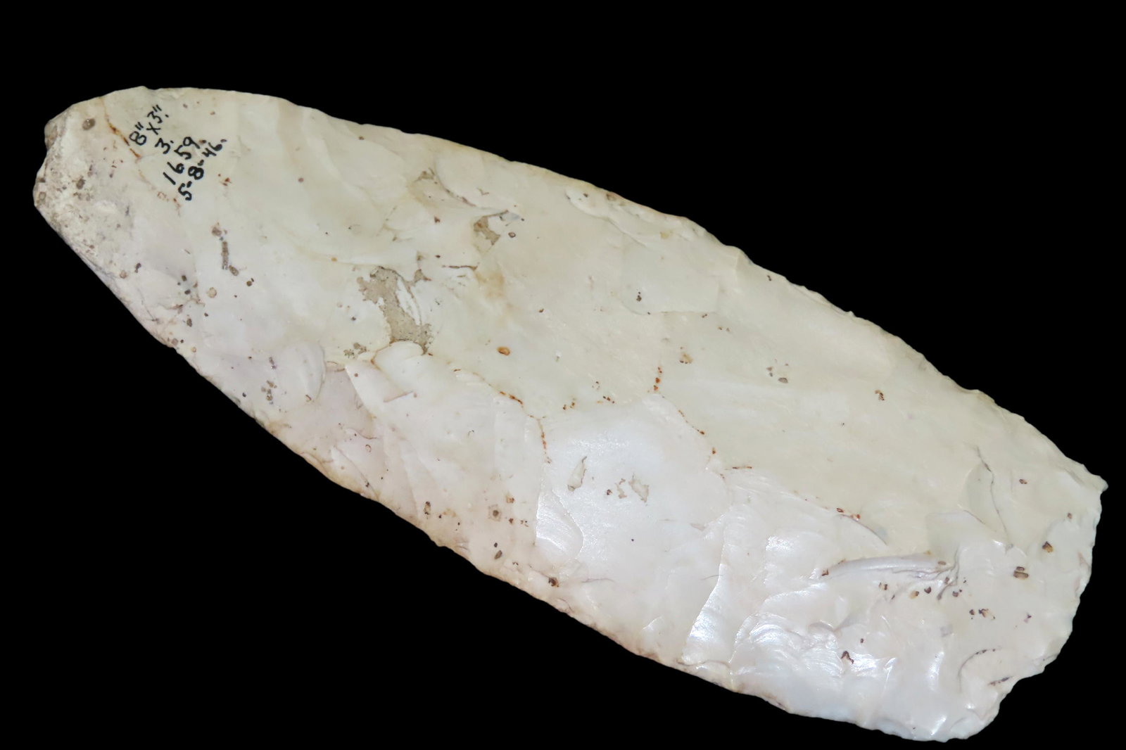 NICE 8" LONG POLISHED FLINT SPADE FOUND IN JERSEY COUNTY ILLINOIS ON 5-8-46, NICE BIT POLISH AND (1 of 6)