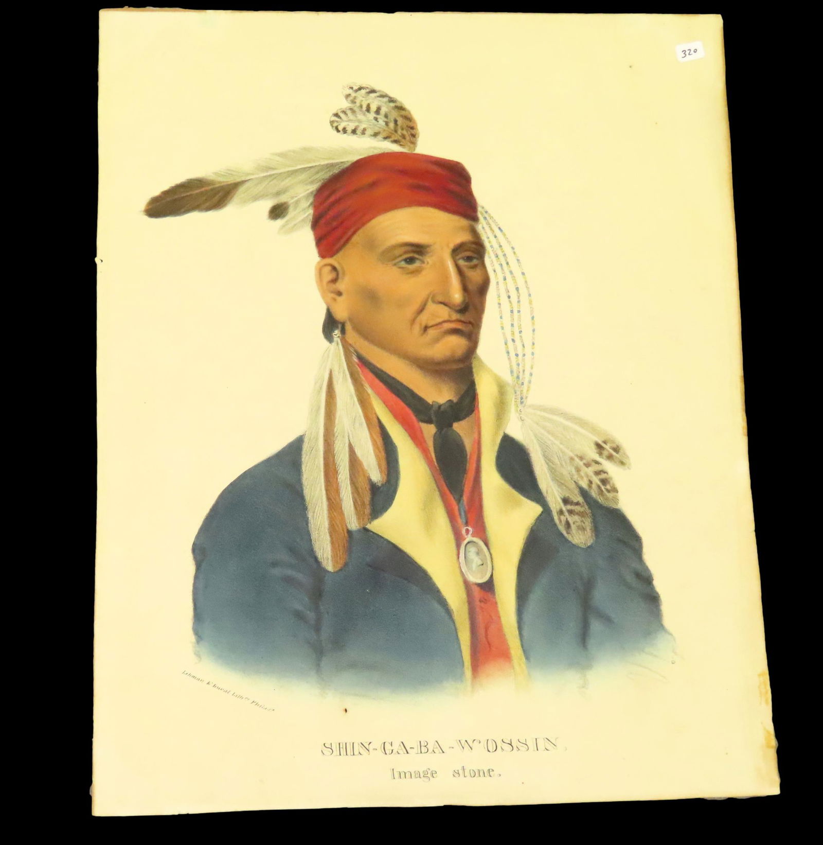 RARE ORIGINAL EARLY 1800'S INDIAN PRINT SHIN-GA-BA-W'OSSIN "IMAGE STONE" 11" X 14" (1 of 5)