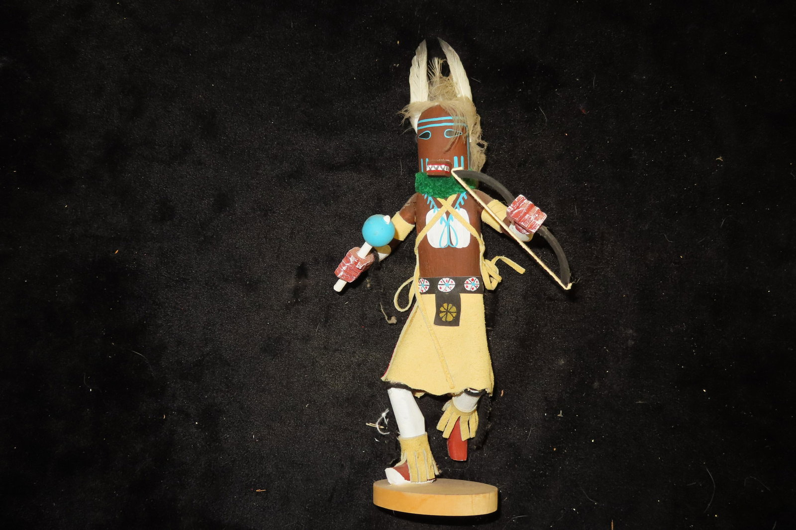 11" Hopi Kachina Dancing Squirrel With Feathers and Leather: 11" Hopi Kachina Dancing Squirrel With Feathers and Leather
