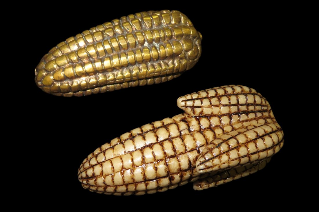 Set of 2 corn god effigies-one made of Brass and one of Resin (1 of 5)