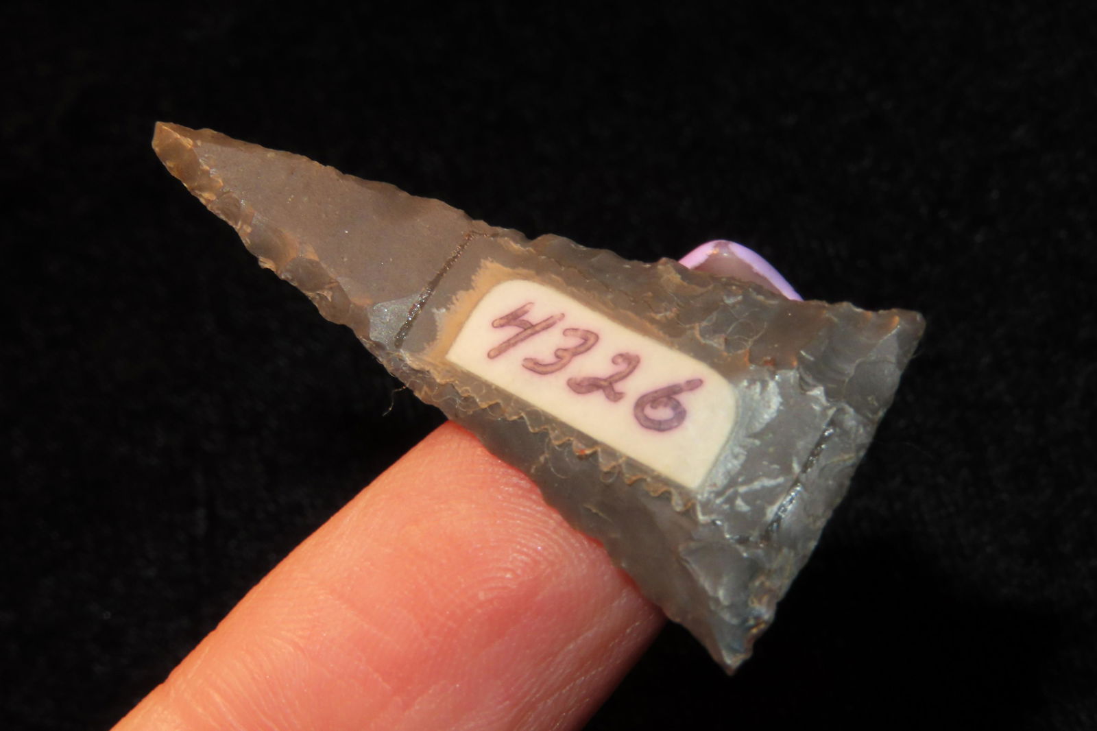 1 3/8" Fort Ancient serrated Feurt type Triangle, found in Ohio (1 of 4)