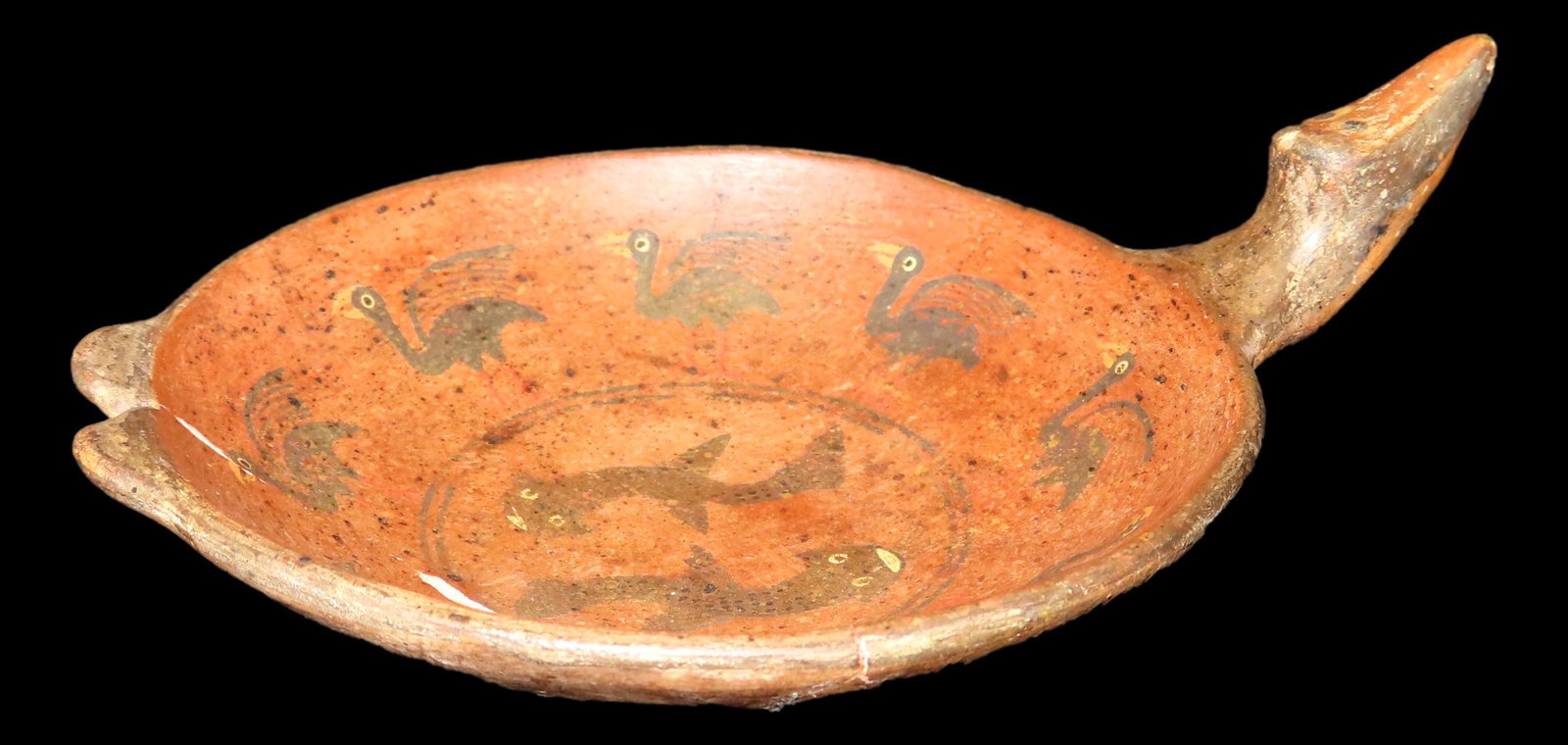 7 3/4" x 1 1/2" Pre-Colombian Pottery Bowl with Coy Fish & Bird Deco from the EX Tom Browner from (1 of 20)