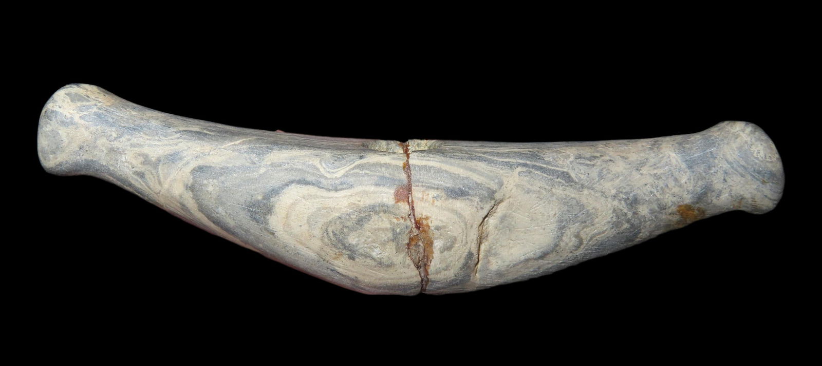 1 1/8" x 4 7/8" Knobbed Crescent Bannerstone. EX Rick Steed Collection. Made from Green Banded Slate (1 of 13)