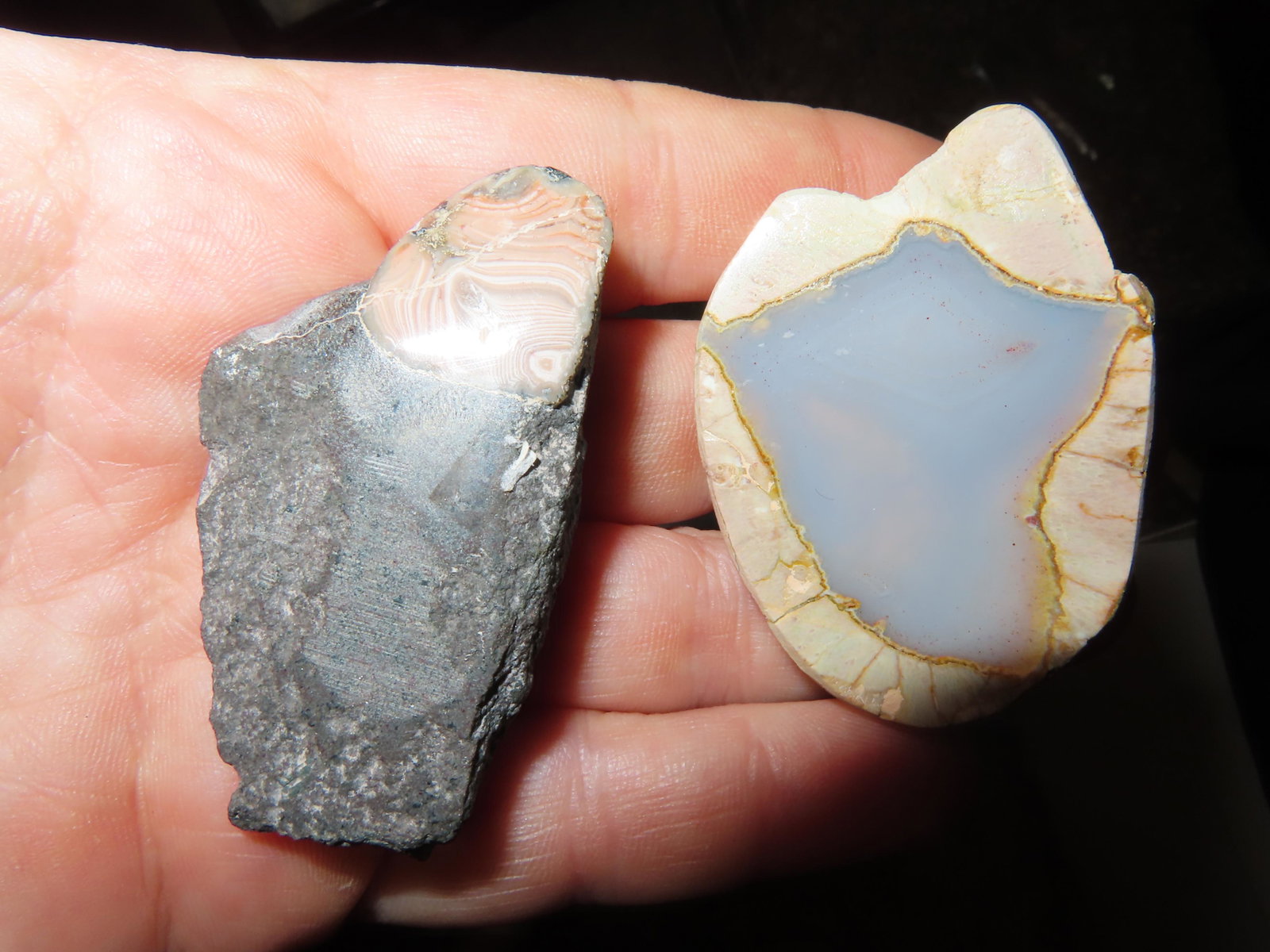 2 Sliced and Partly Polished Stones. Larger one is 2" (1 of 4)