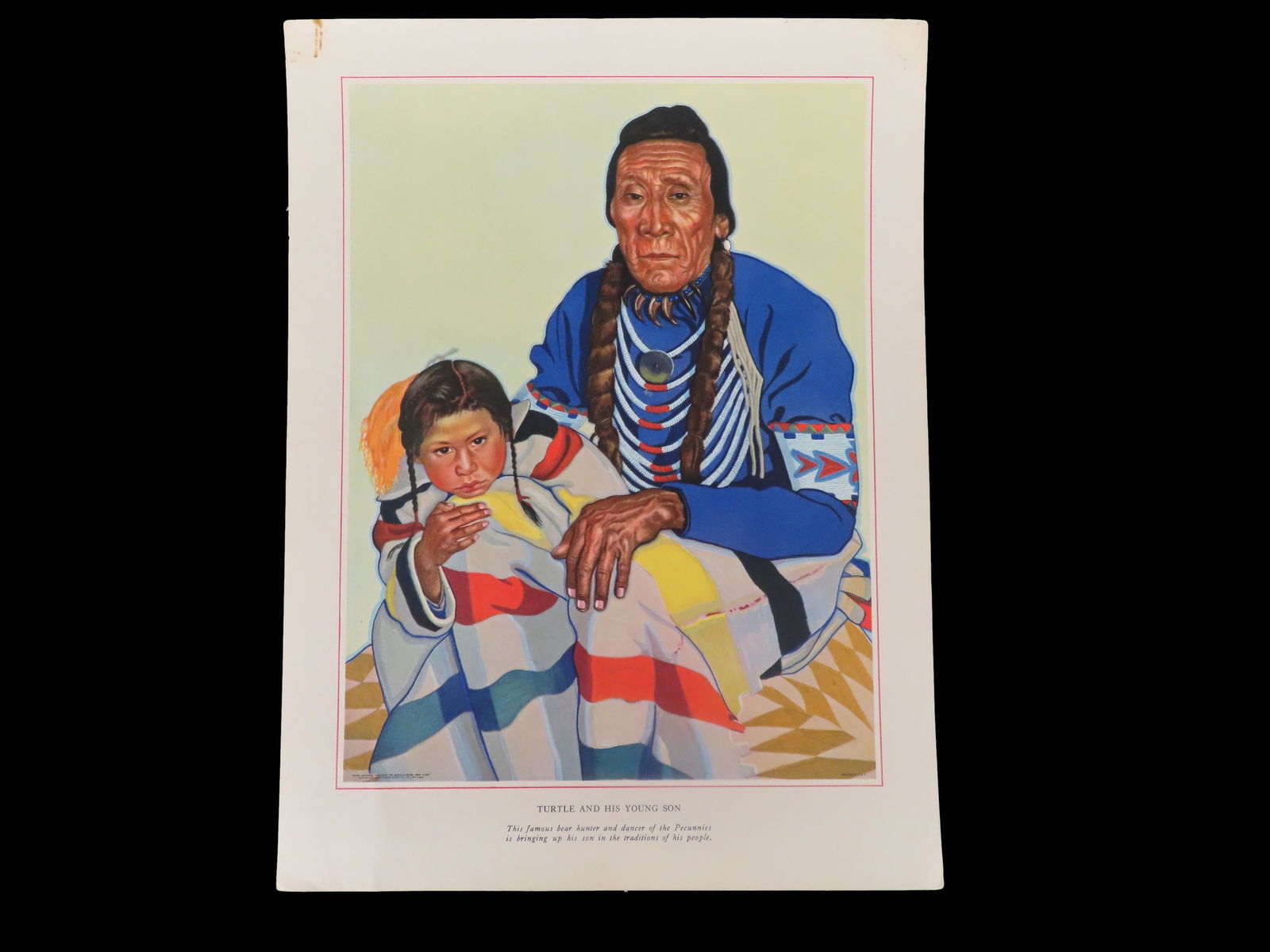 "Turtle And His Young Son" - 9" x 12" by Winold Reiss - collection of Native American portraits (1 of 3)