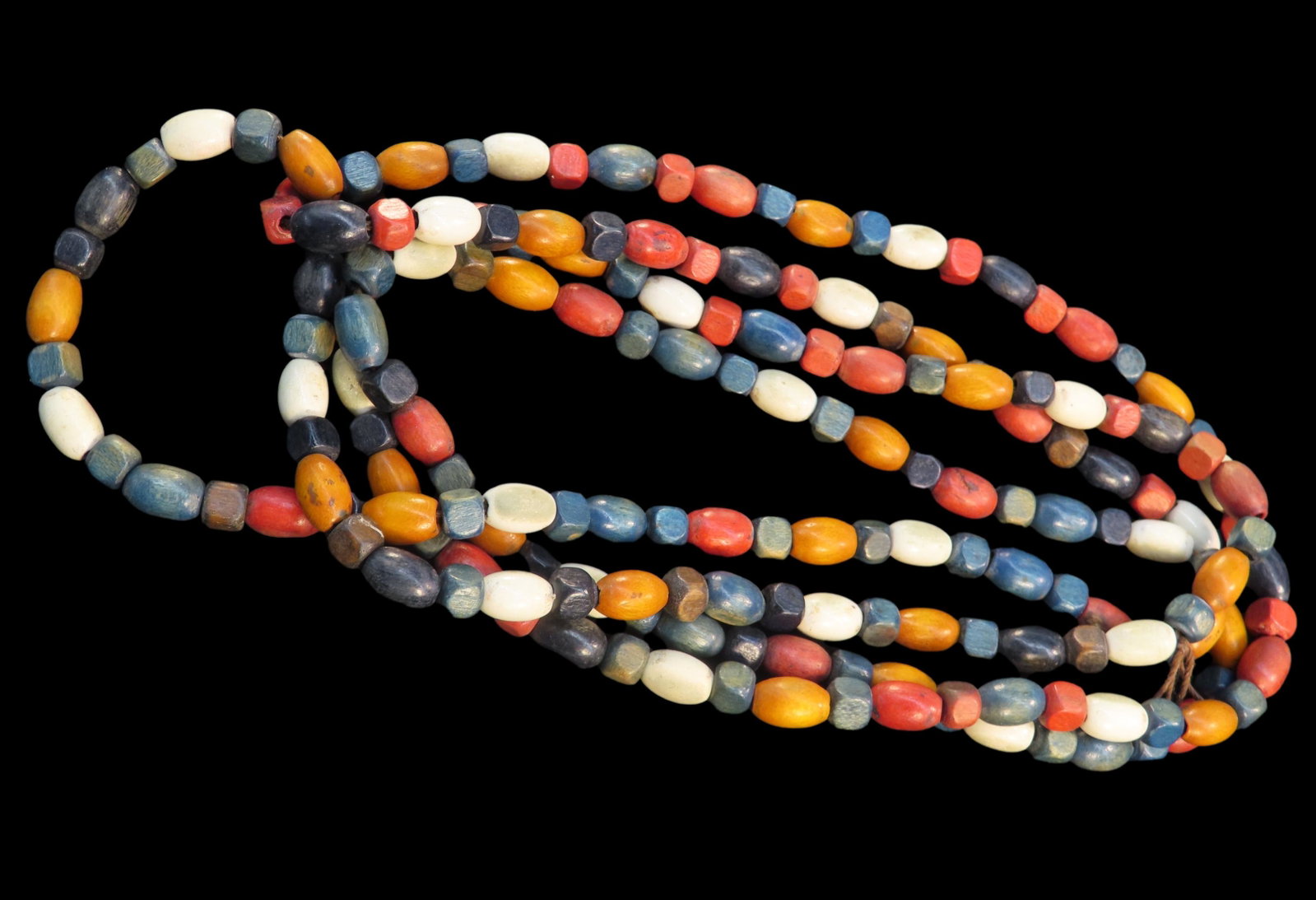 48" Strand of Multi-Colored Wood Beads, Beautifully Aged, EX Anne Laschelles Collection.: 48" Strand of Multi-Colored Wood Beads, Beautifully Aged, EX Anne Laschelles Collection.