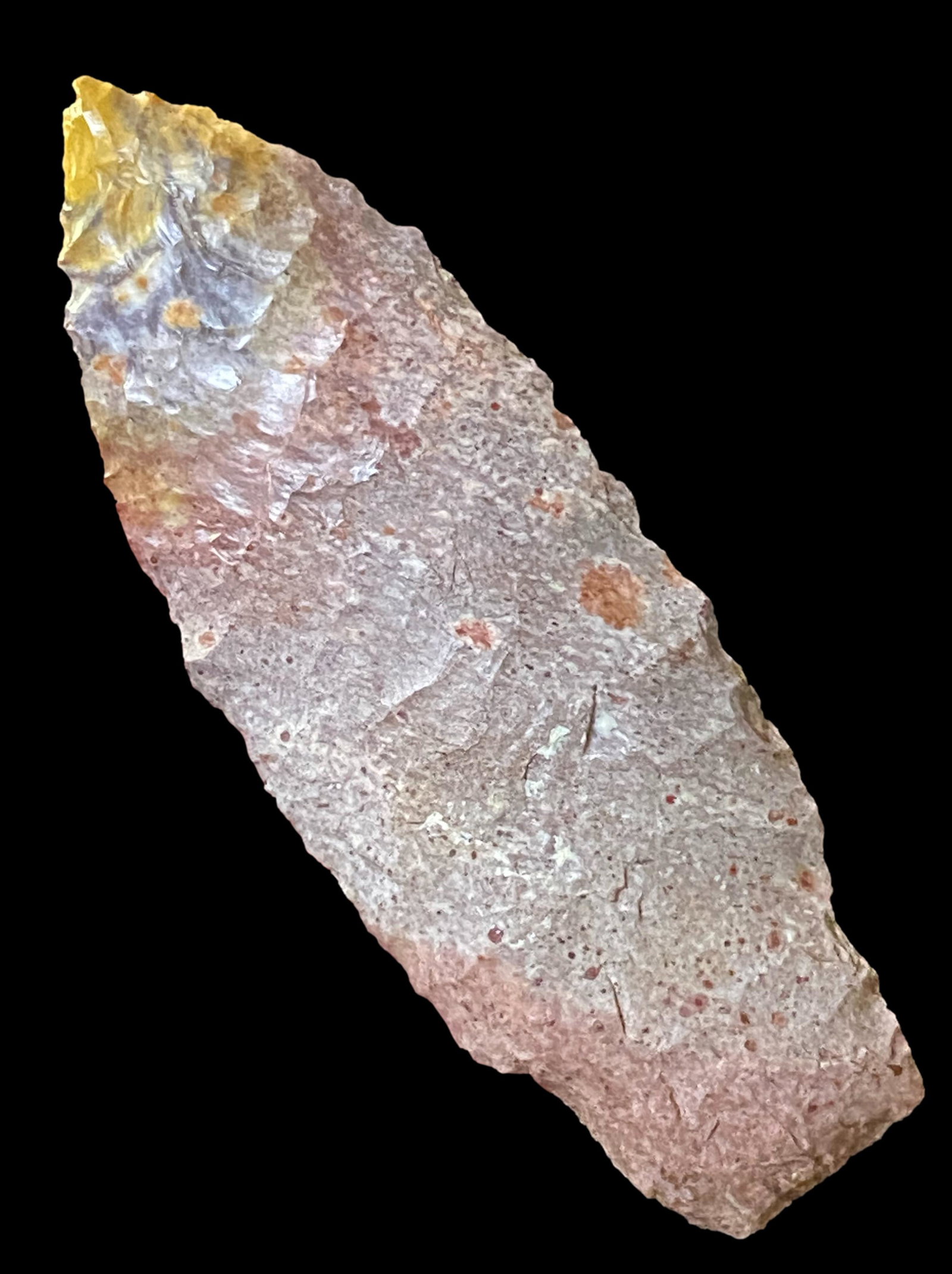3 1/4" Colorful Archaic Stemmed made of Galena, From Illinois, Ex Ray Fraser Ex Bob Hough Ex Steve: 3 1/4" Colorful Archaic Stemmed made of Galena, From Illinois, Ex Ray Fraser Ex Bob Hough Ex Steve Gobeli, Comes with Certificate of Origin