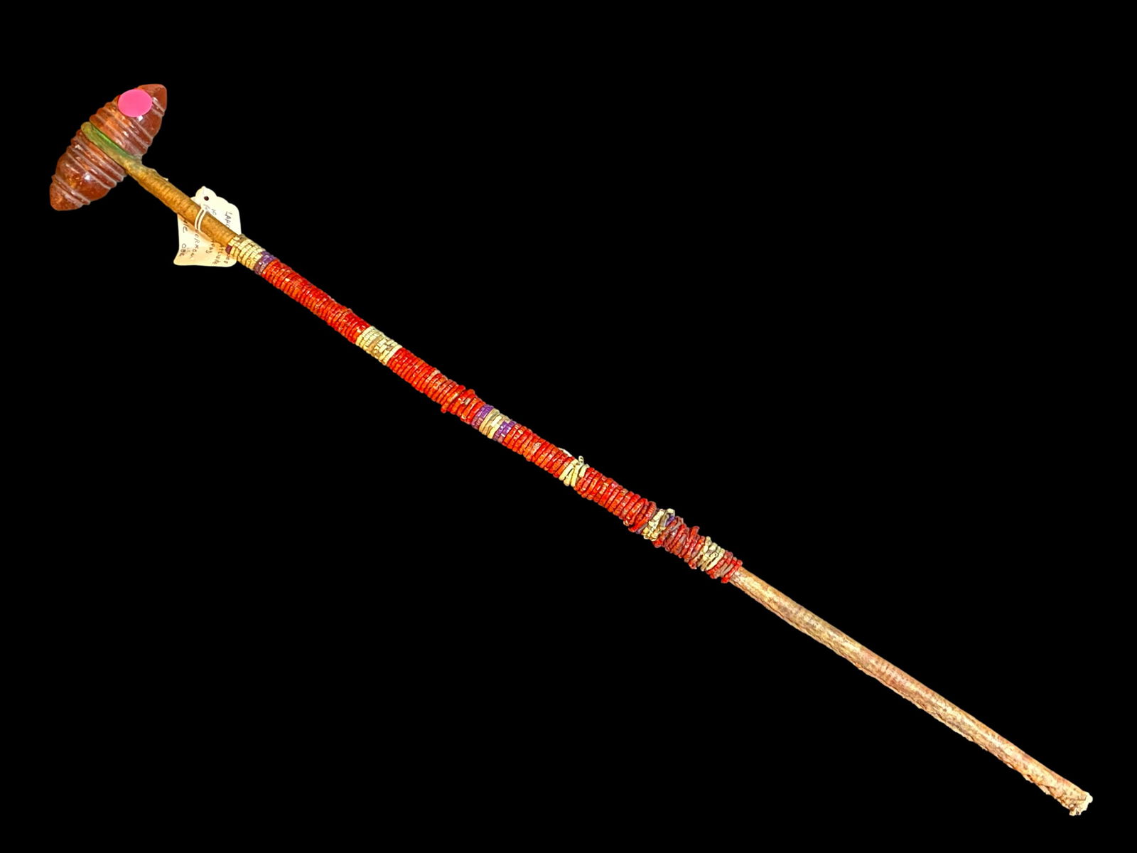 27"1850s Lakota Western Plains War Club with grooved Catlinite Bi Point Head- Porcupine Quill (1 of 8)