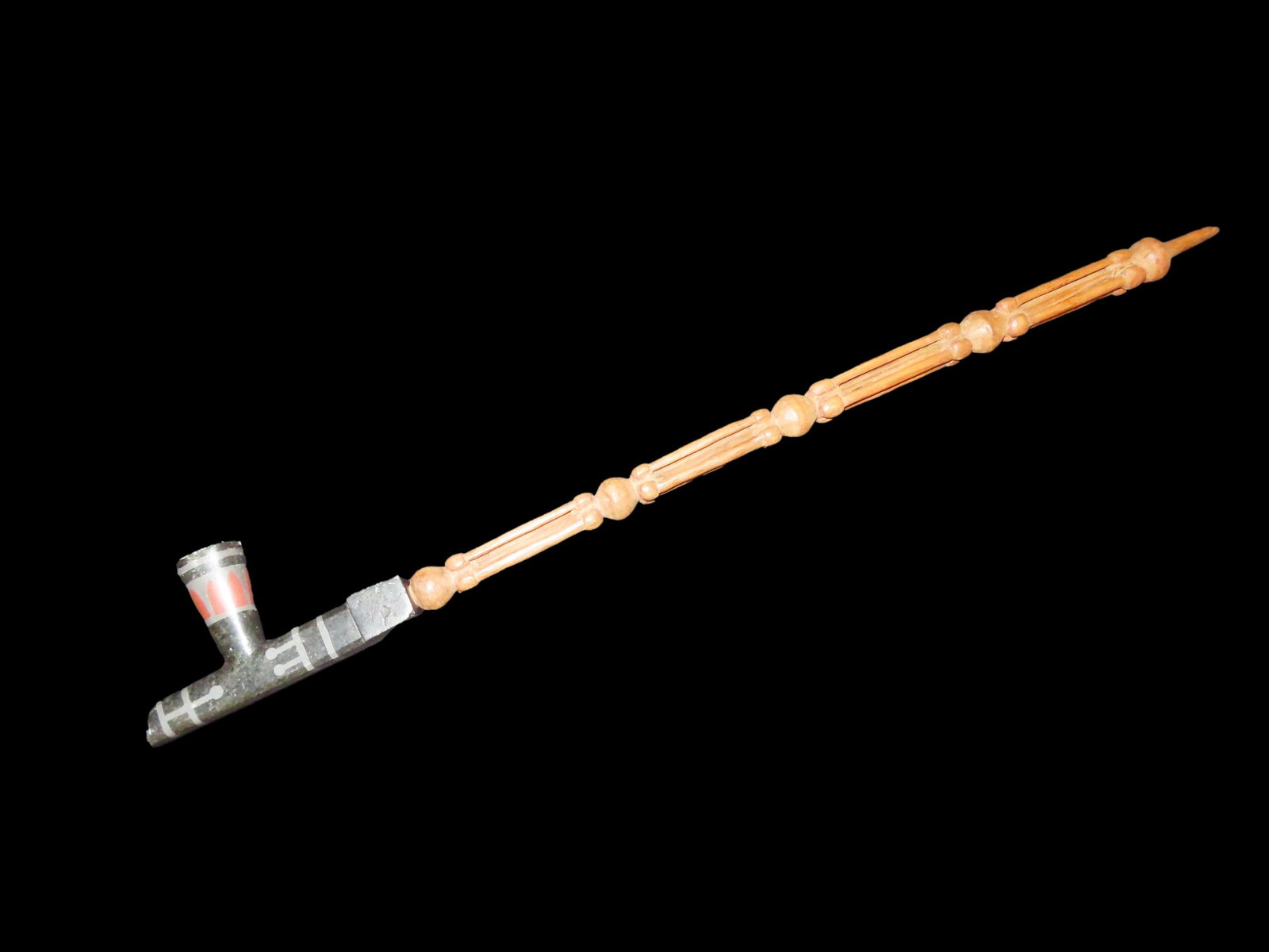 Super Quality Ojibwa Pipe, 32" overall length Decorated and Colorful 7" Pipe Of Black Material (1 of 20)