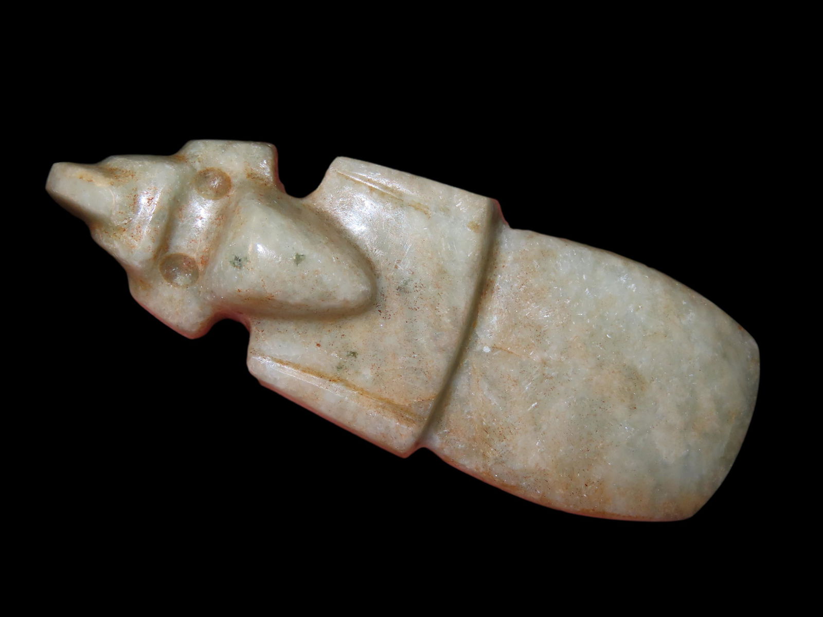 3 1/8" Jade Beak Bird-God Effigy Pendant, Pre Columbian, Nice Finish and Style. (1 of 10)