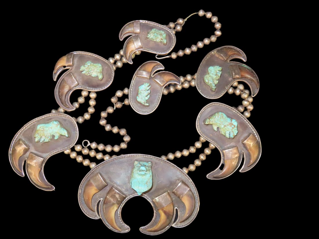 Superior Southwest Claw and Turquoise Necklace, Silver with Gold Signature Cartouche marking.   Made (1 of 10)