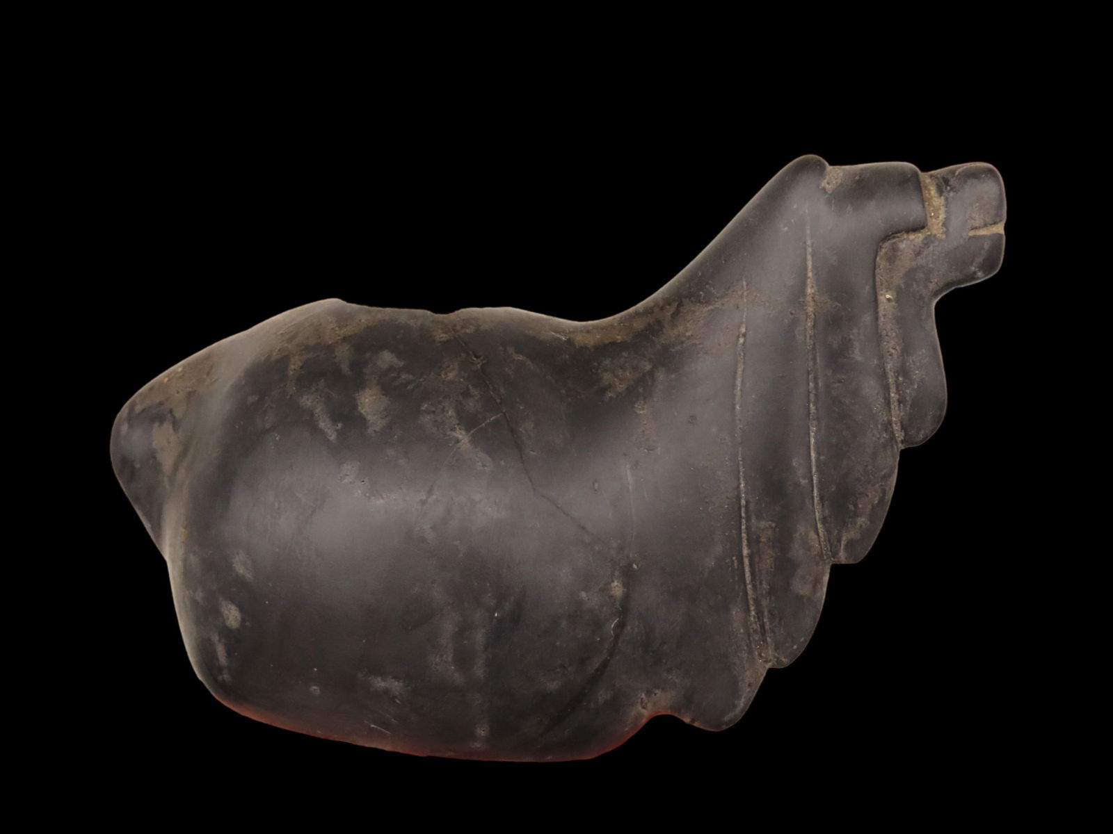 5" Stunning Canopa from Peru made of Black Granite Pre Columbian: 5" Stunning Canopa from Peru made of Black Granite Pre Columbian