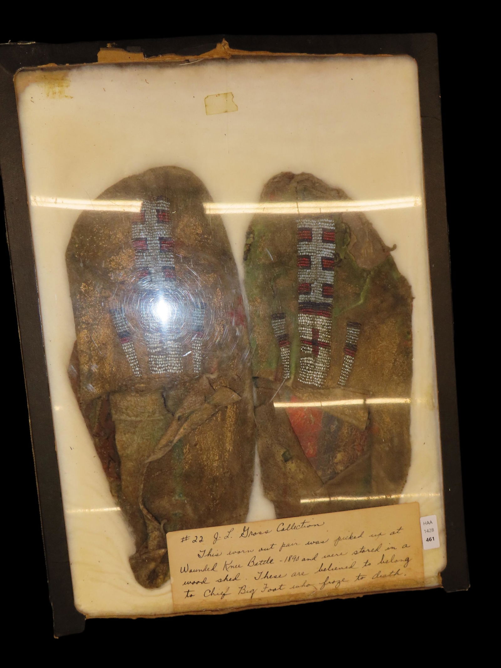 Frame Containing Well Worn pair of Leather Moccasins with Beadwork- see photos for possible(?) (1 of 8)