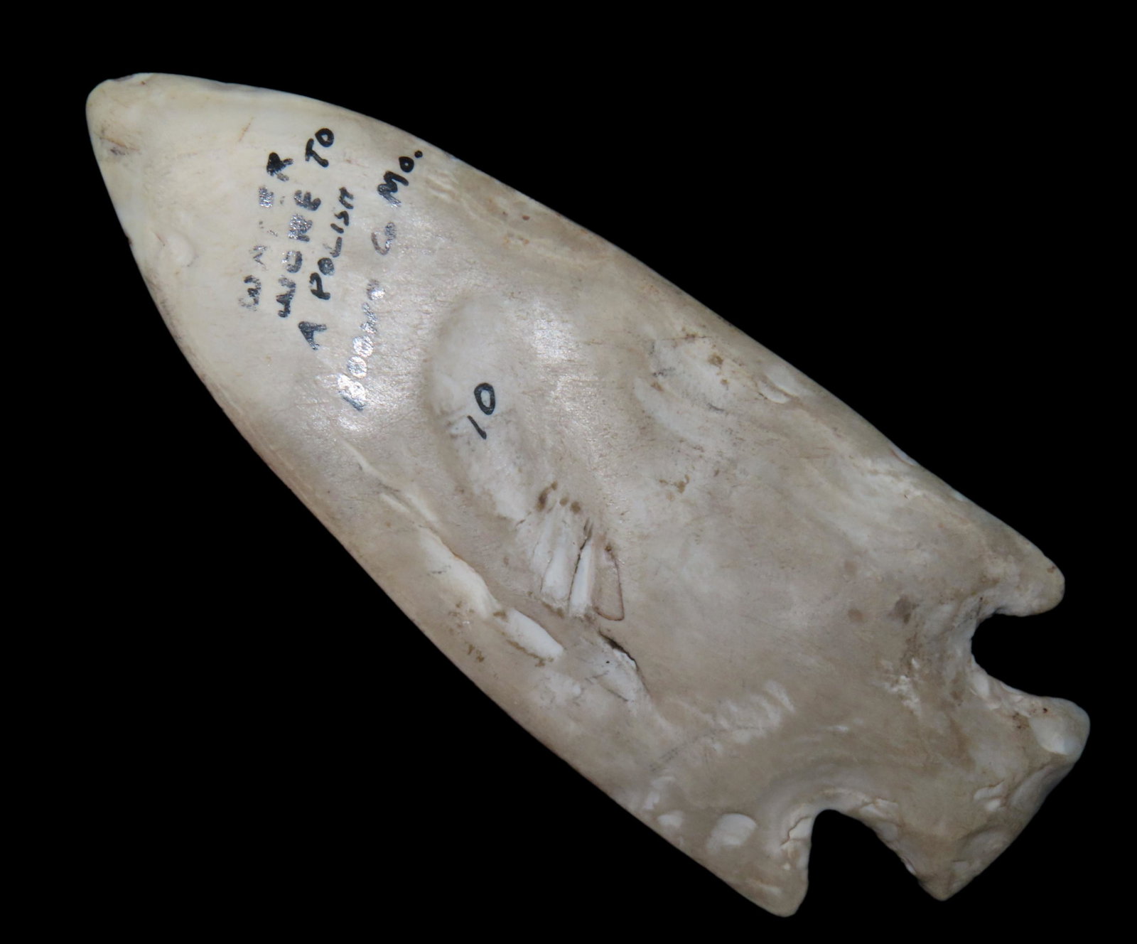 4 1/8" INCREDIBLE POLISHED POINT, DICKEY COA, FOUND IN BOONE COUNTY MISSOURI, OUTSTANDING EXAMPLE OF (1 of 17)