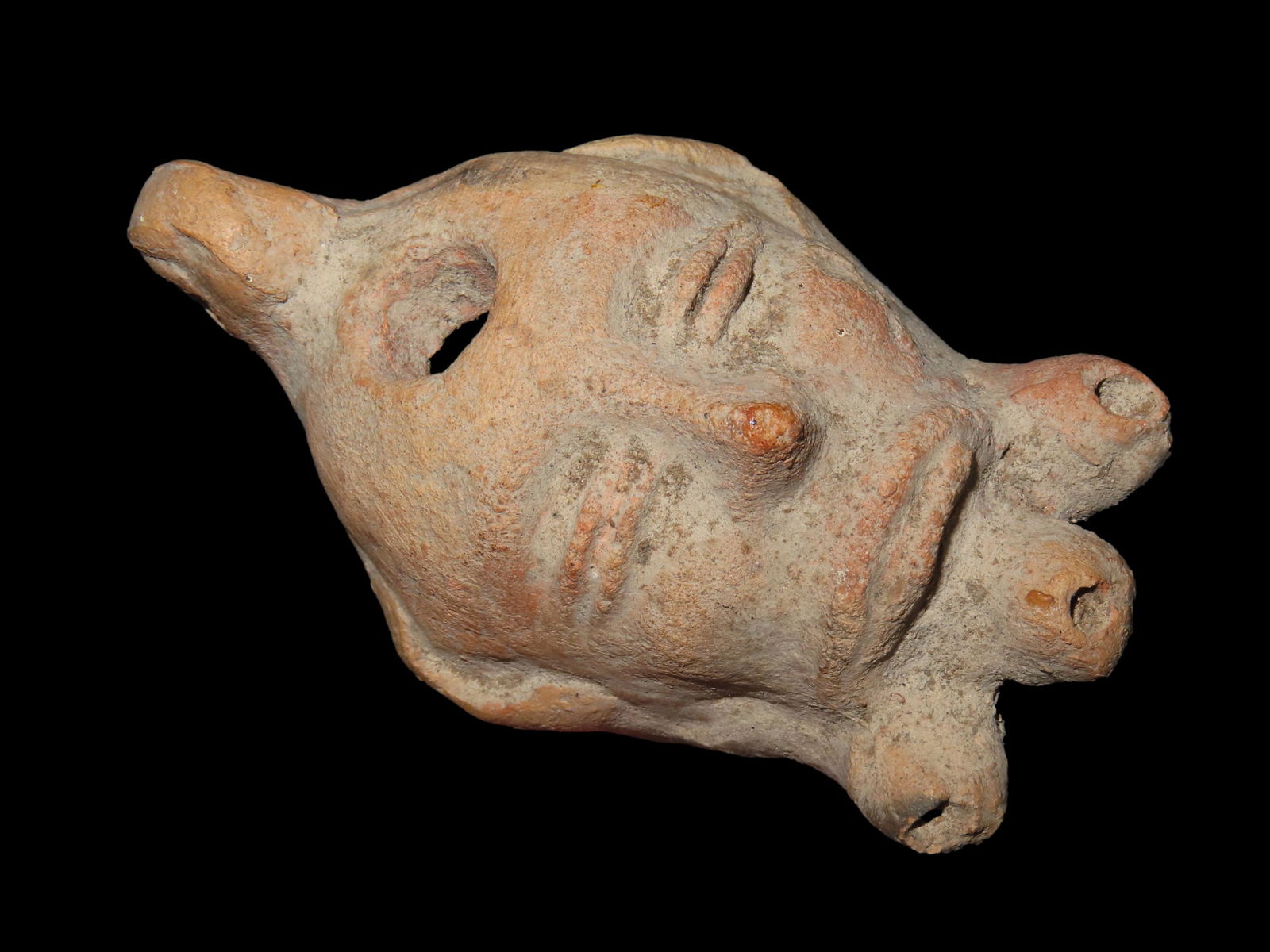 AMAZING HUMAN EFFIGY PRECOLUMBIAN POTTERY WHISTLE OR VESSEL, VERY ORNATE DESIGN, FROM MEXICO (1 of 15)