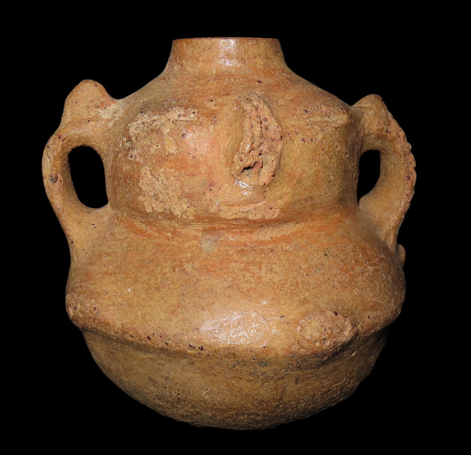 NICE HUMAN EFFIGY WATER BOTTLE, SOLID CONDITION WITH NO REPAIRS, GREAT COLOR AND AMAZING PATINA, PRE (1 of 9)