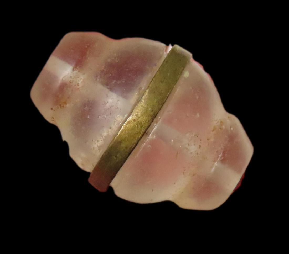 AMAZING PRECOLUMBIAN CRYSTAL QUARTZ BOTTLE BEAD WITH GOLD ACCENT BAND FROM MEXCIO, RARE EXAMPLE (1 of 14)