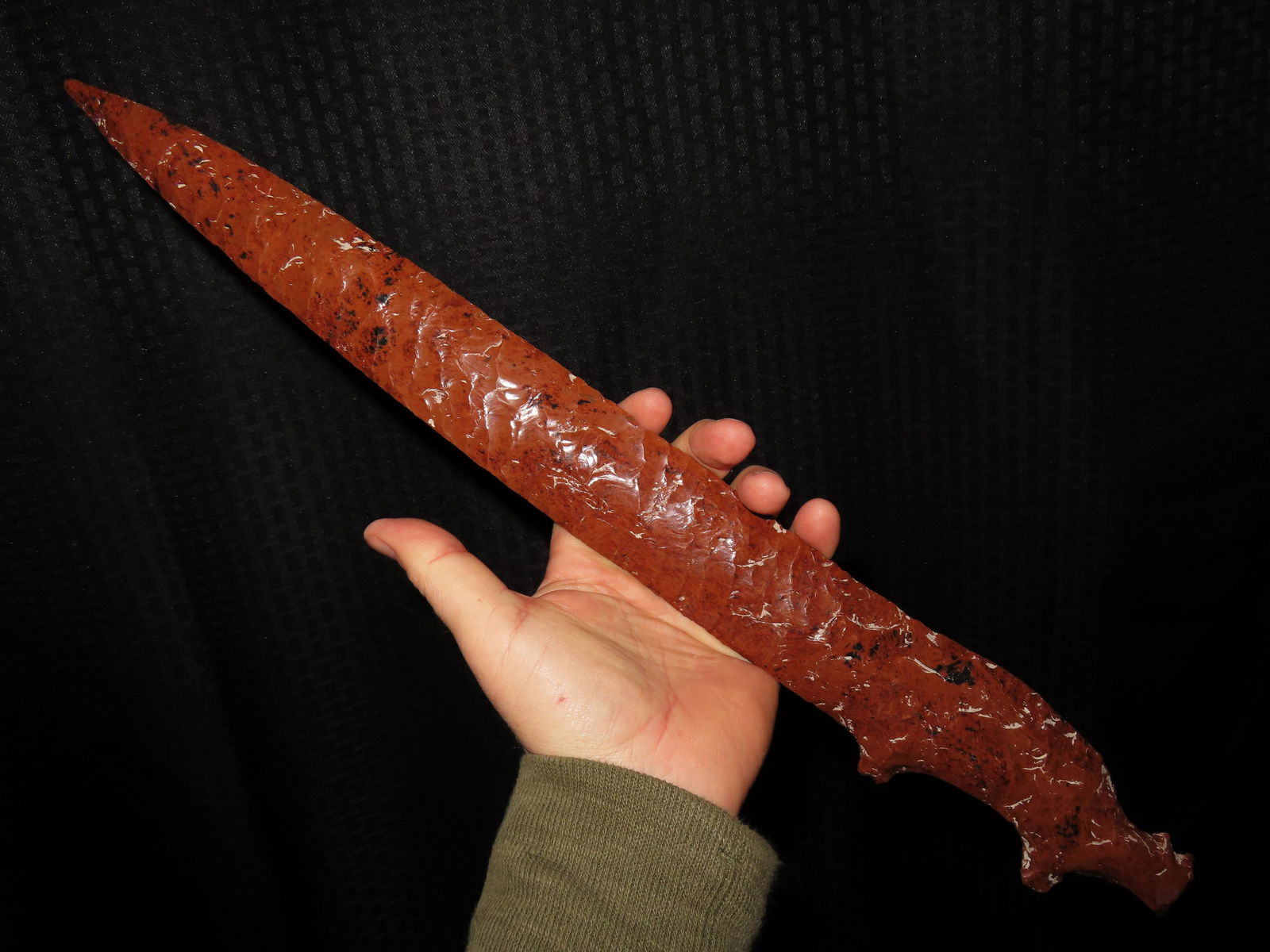 RARE 19 3/8" LONG COLIMA DOG SWORD FROM MEXICO, EXCEPTIONAL FLAKING AND GREAT PATINA, VERY LARGE EXA (1 of 15)
