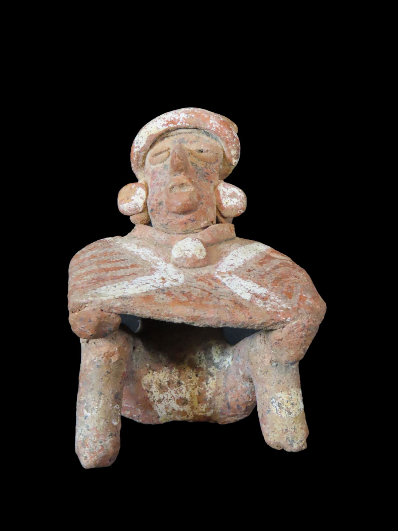 AMAZING HUMAN EFFIGY SEATED FIGURE PRECOLUMBIAN POTTERY STATUE, ALL ORIGINAL PAINT, VERY ORNATE DESI (1 of 11)