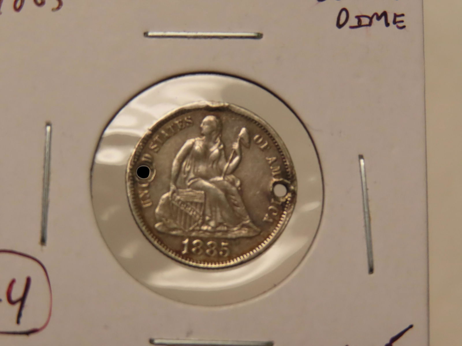 1885 SEATED LIBERTY SILVER DIME LOVE TOKEN, ENGRAVED ON REVERSE WITH INITIALS "M.E.F" NICE HIGHER GR (1 of 4)