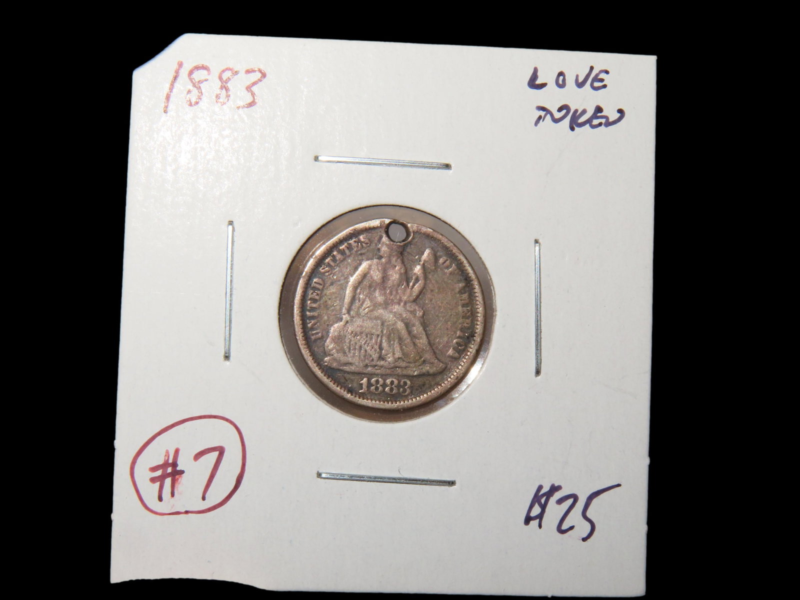 1883 SEATED LIBERTY SILVER DIME LOVE TOKEN, ENGRAVED ON REVERSE WITH INITIALS "E.R.C." NICE HIGHER G (1 of 3)
