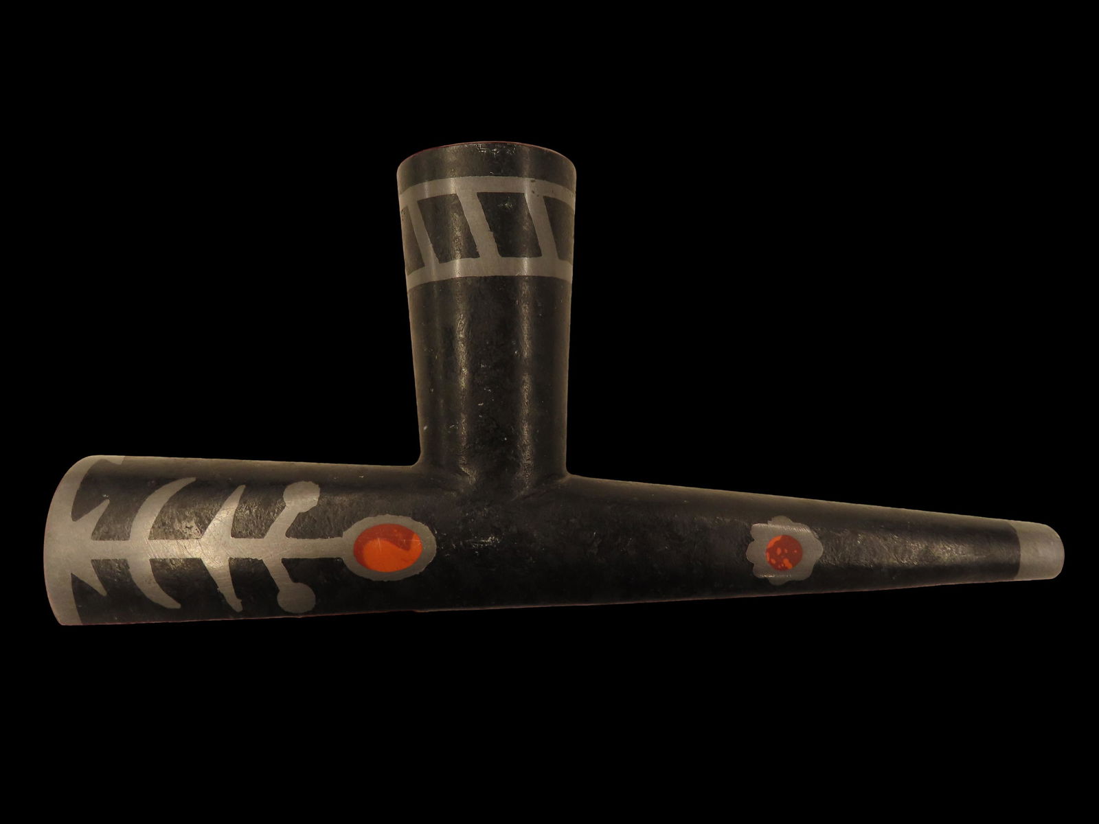 8 3/8" x 4" Black Steatite Obijawa/Chippewa Pipe, with Pewter and Catlinite Inlays, Ex Mitch Lewis, (1 of 11)