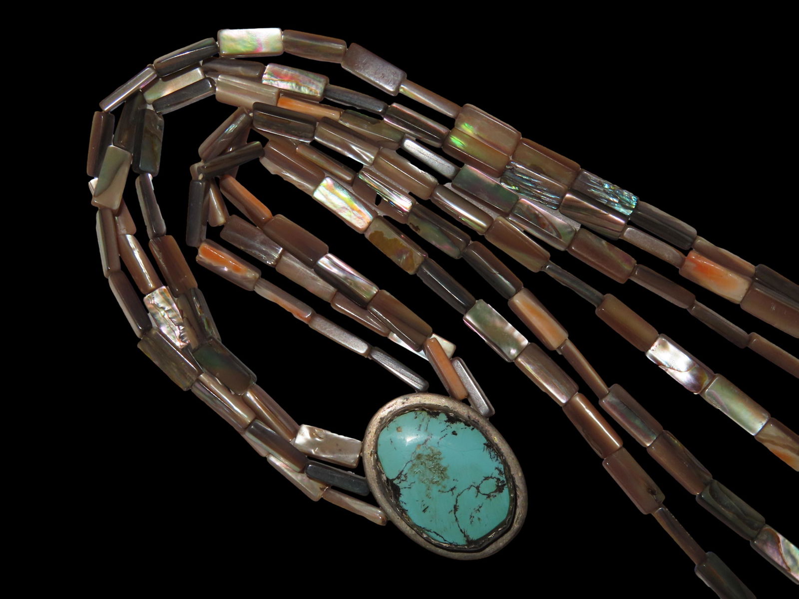 26" Authentic Navajo Necklace with Sterling Silver and Turquois Broach with Snail Shell Beads (1 of 8)