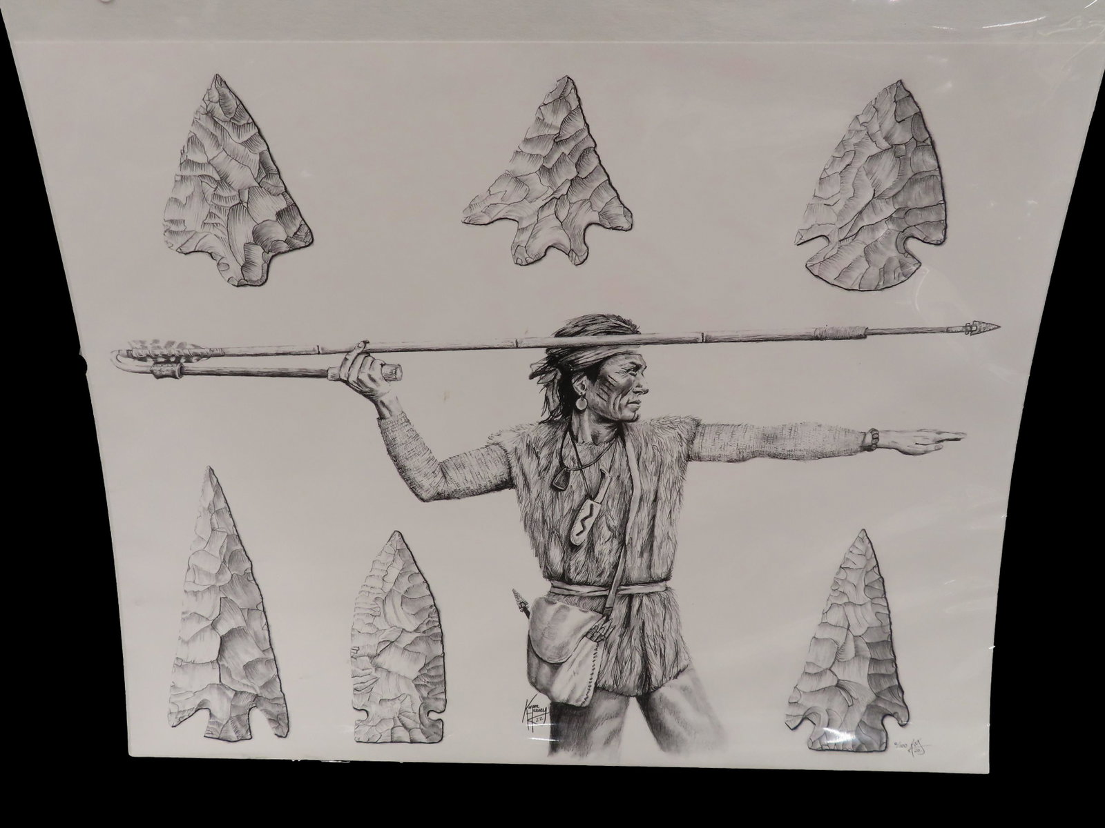 Print by Ren Harvey 20 1/16" by 24" Native Throwing Spear: Print by Ren Harvey 20 1/16" by 24" Native Throwing Spear