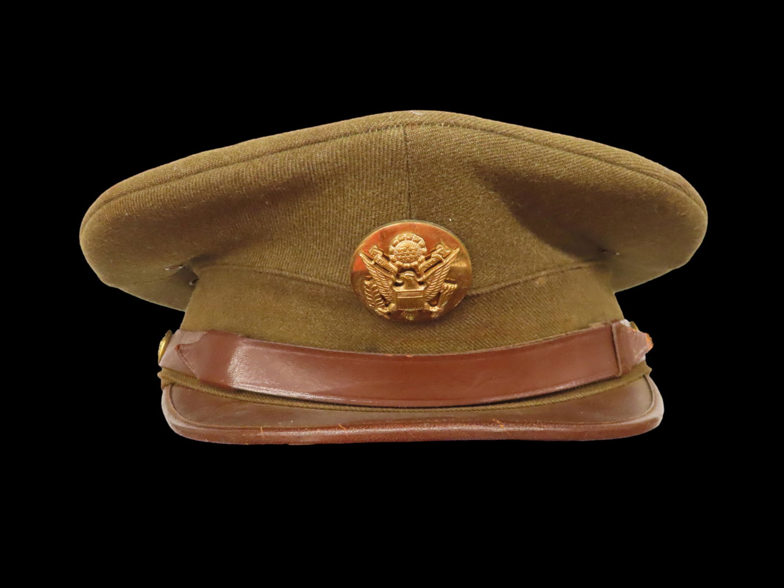 US Army Dress Hat Wool and Leather, Mid 20th Century (1 of 9)