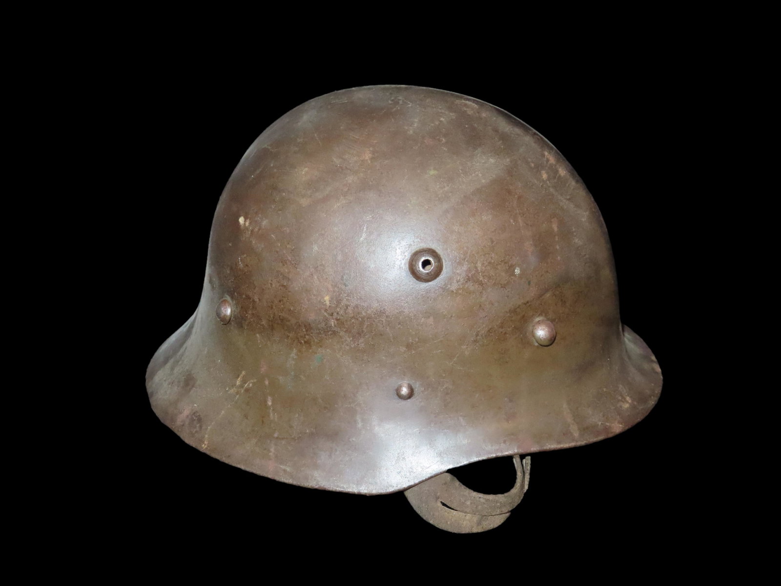 Original WWII Hungarian M38 Steel Helmet w/ Leather Liner and Chin Strap: Original WWII Hungarian M38 Steel Helmet w/ Leather Liner and Chin Strap