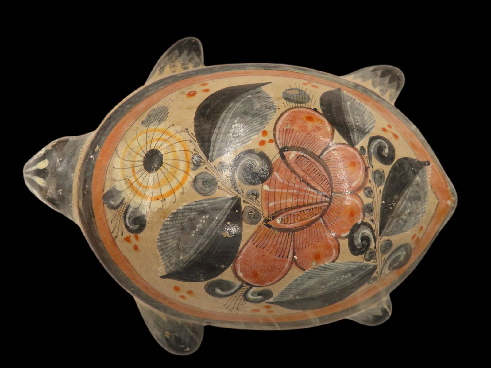 Vintage Mexican Pottery Vessel Mexican Tonala Pottery Hand Painted Folk Art Turtle Figurine Colorful (1 of 9)