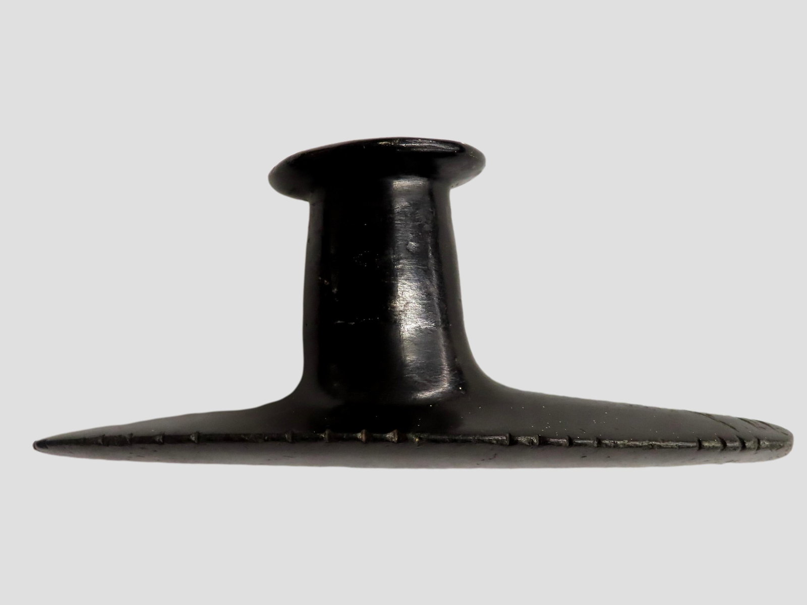 8 1/8" Platform Monitor Pipe, top 2" of bowl is restored, but does not detract from this glorious: 8 1/8" Platform Monitor Pipe, top 2" of bowl is restored, but does not detract from this glorious artifact made of polished Steatite! Ex Floyd Ritter, Byron Knoblock- featured on pg 51 of Who's Who #6