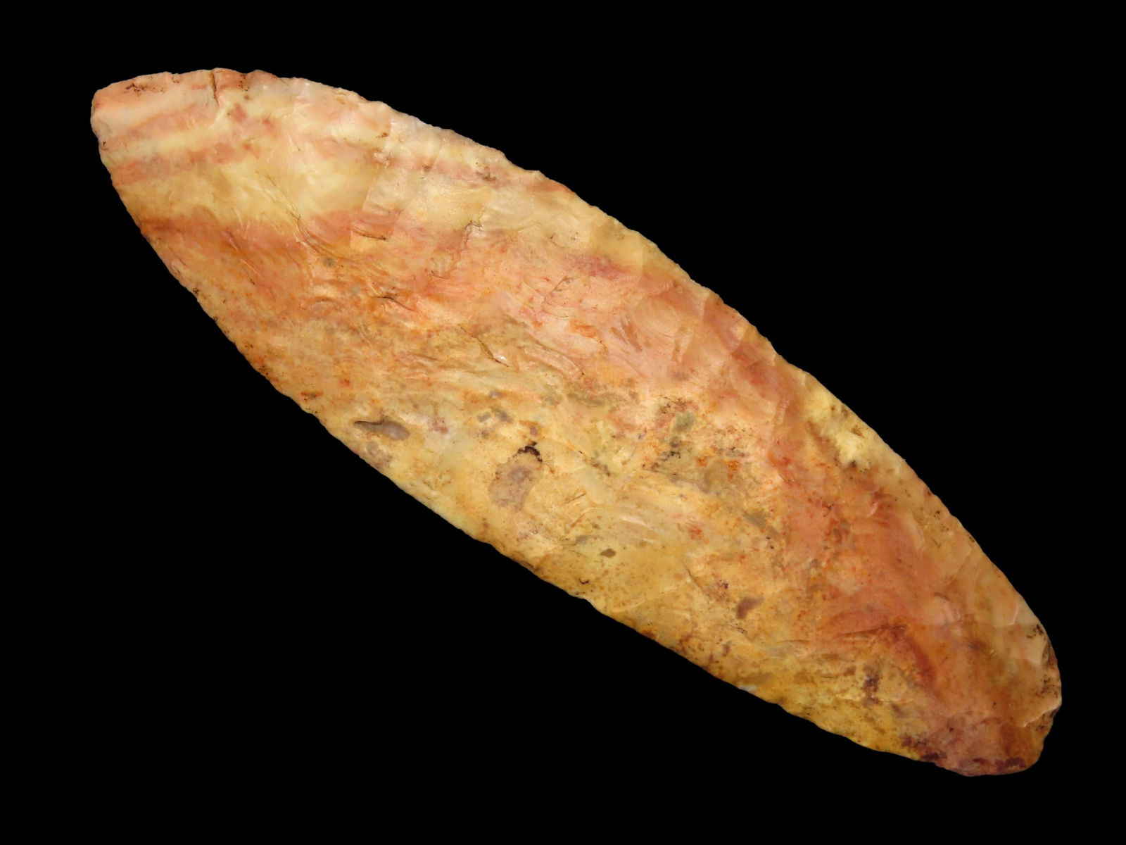 7 3/16" Mississippian Sword, Dickey COA, Made of stunning and super colorful Kaolin Chert-found in: 7 3/16" Mississippian Sword, Dickey COA, Made of stunning and super colorful Kaolin Chert-found in Madison Co Illinois, Ex Wm Scott, Bill Fecht