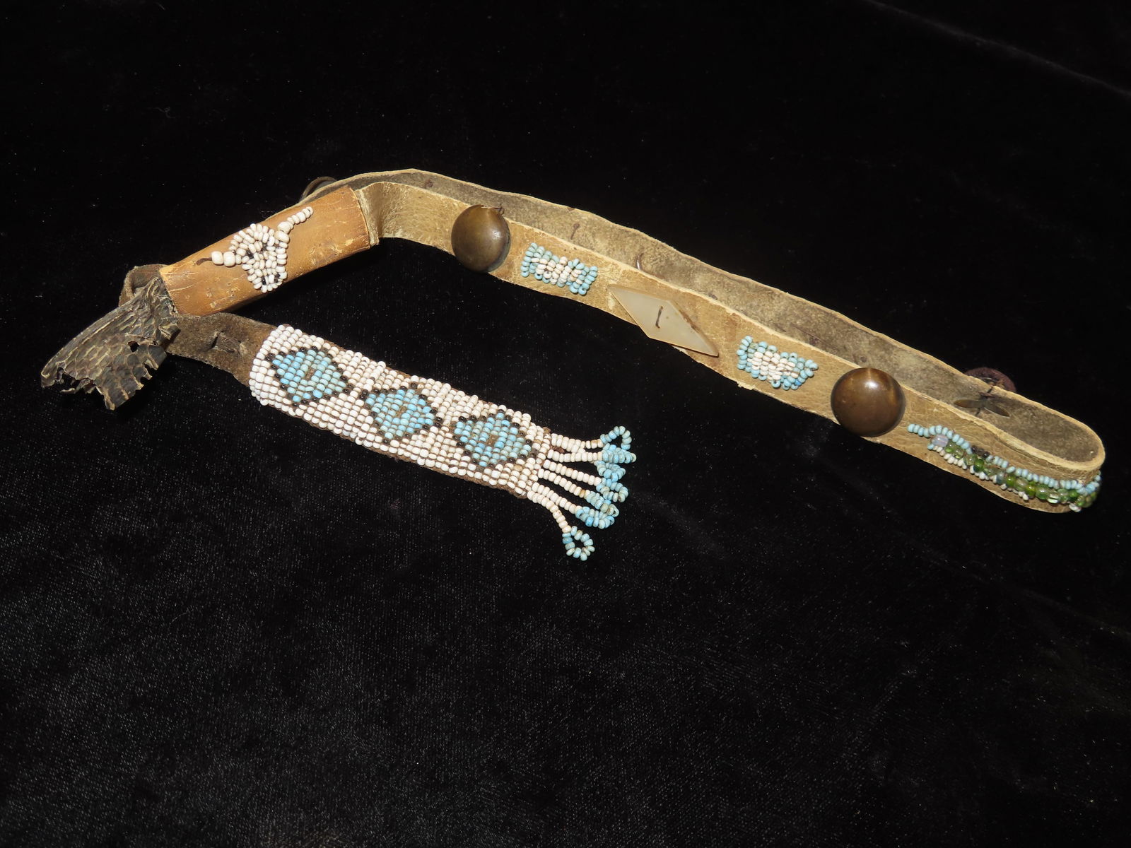 Highly Decorated Vintage Native American Quirt featuring Intricate Beadwork, Snakeskin, Carved (1 of 7)