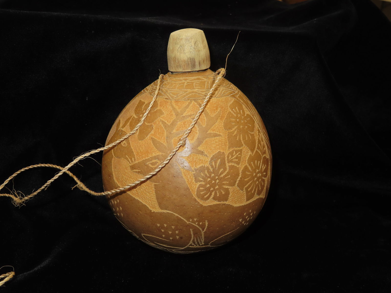6" Engraved Gourd Water Canteen 1900s Auction